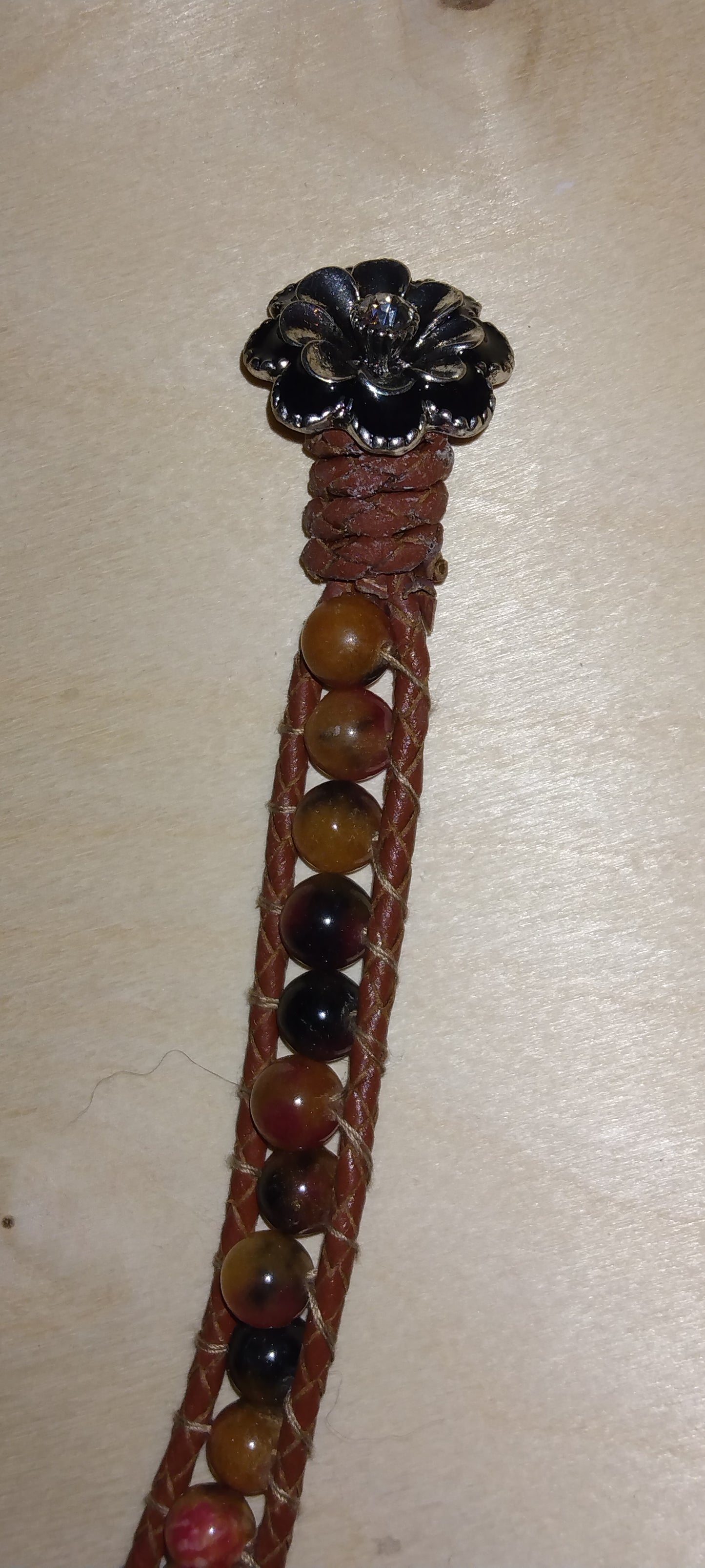 Handmade leather beaded wrap bracelet