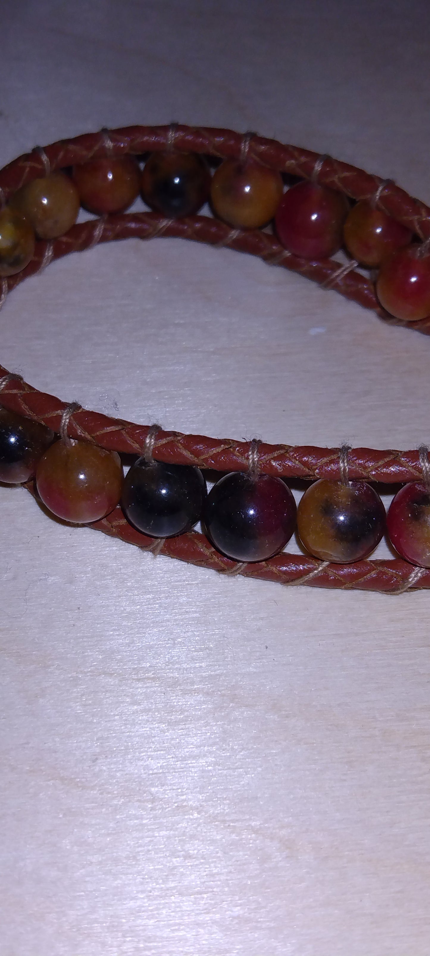 Handmade leather beaded wrap bracelet