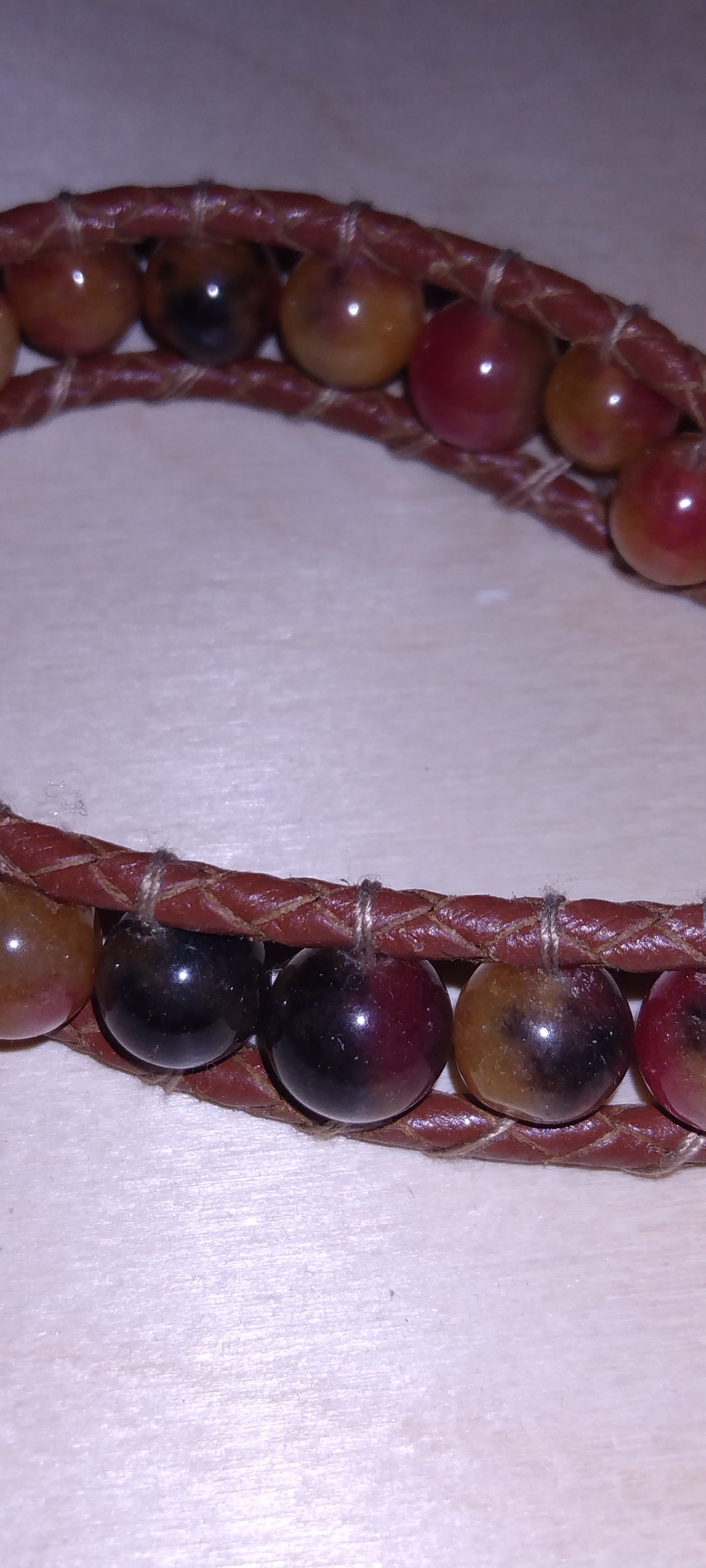 Handmade leather beaded wrap bracelet