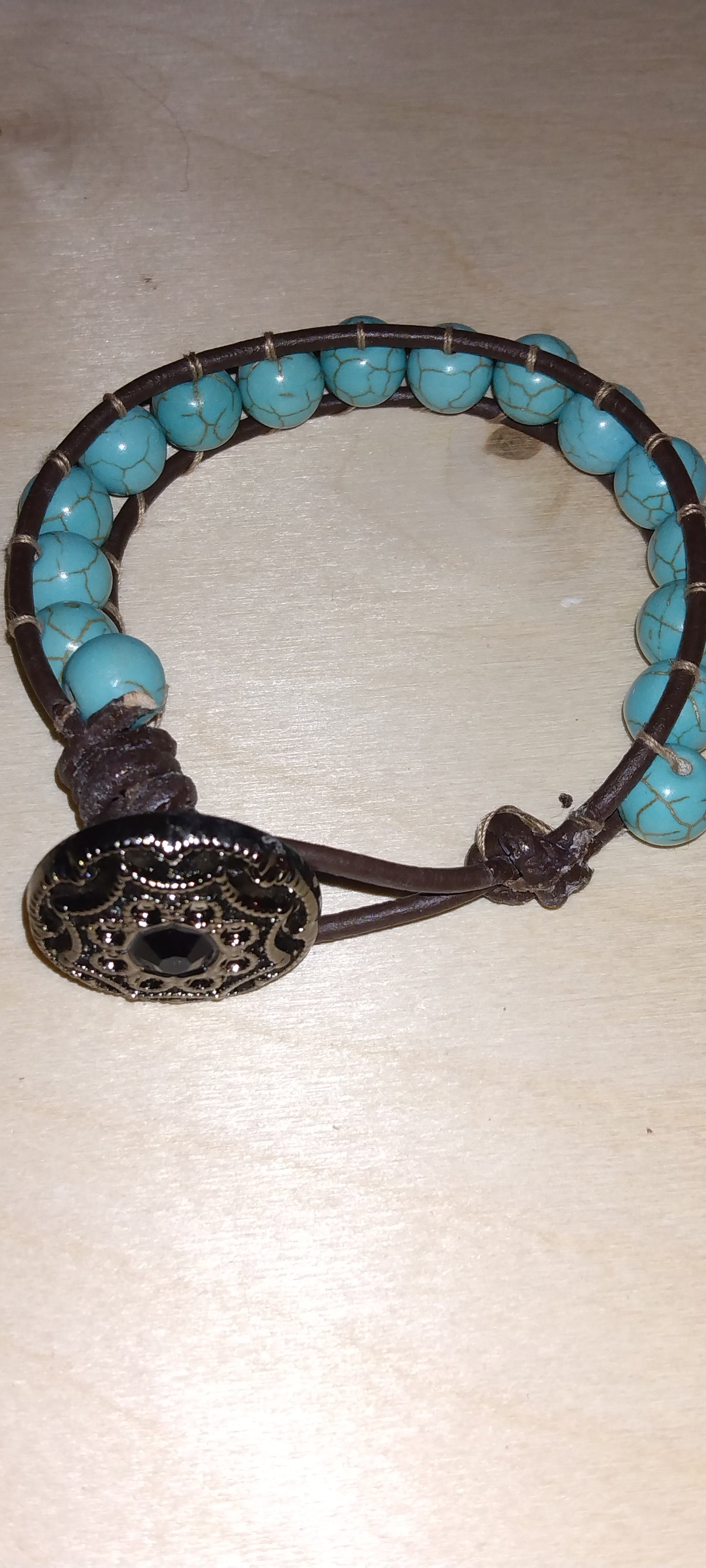 Handmade beaded leather wrap bracelet