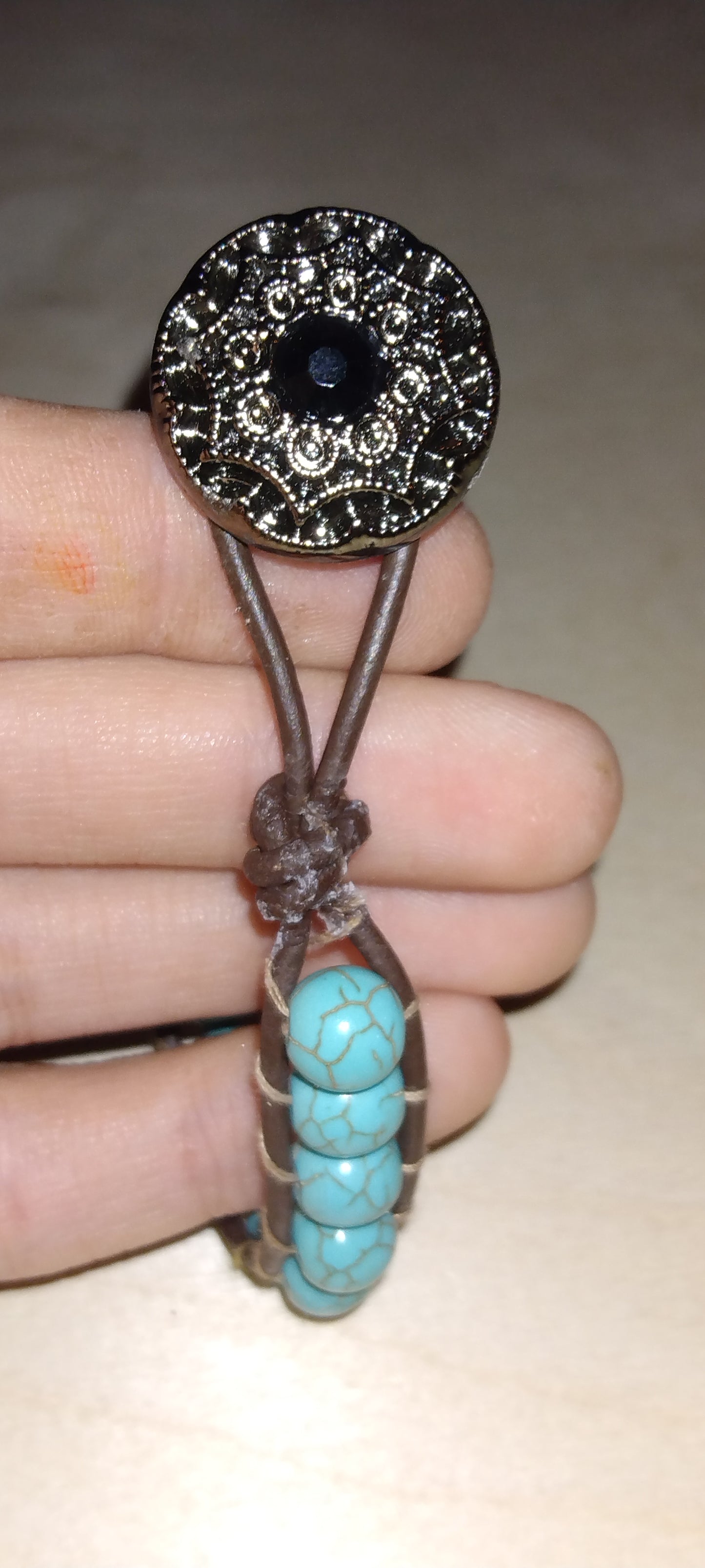 Handmade beaded leather wrap bracelet