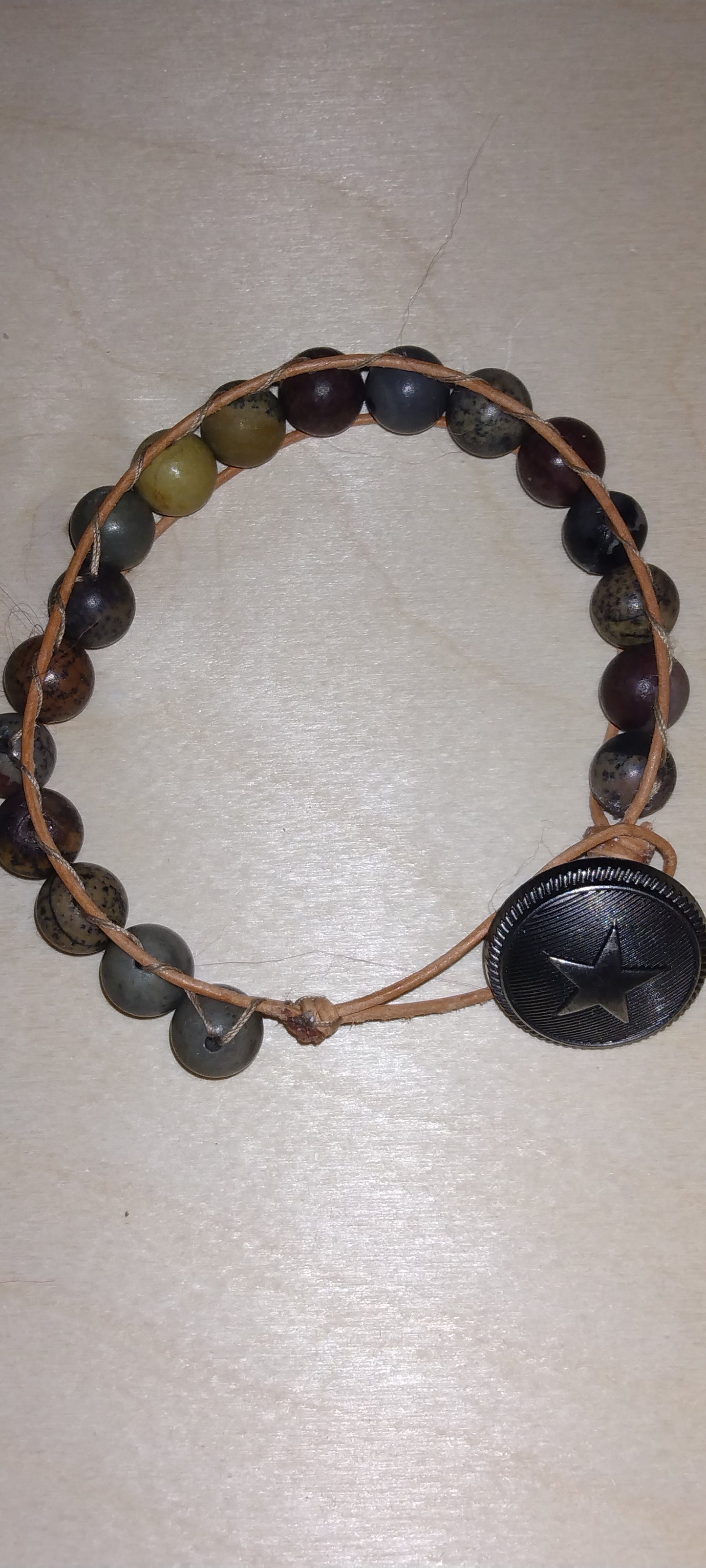 Handmade leather beaded wrap bracelet