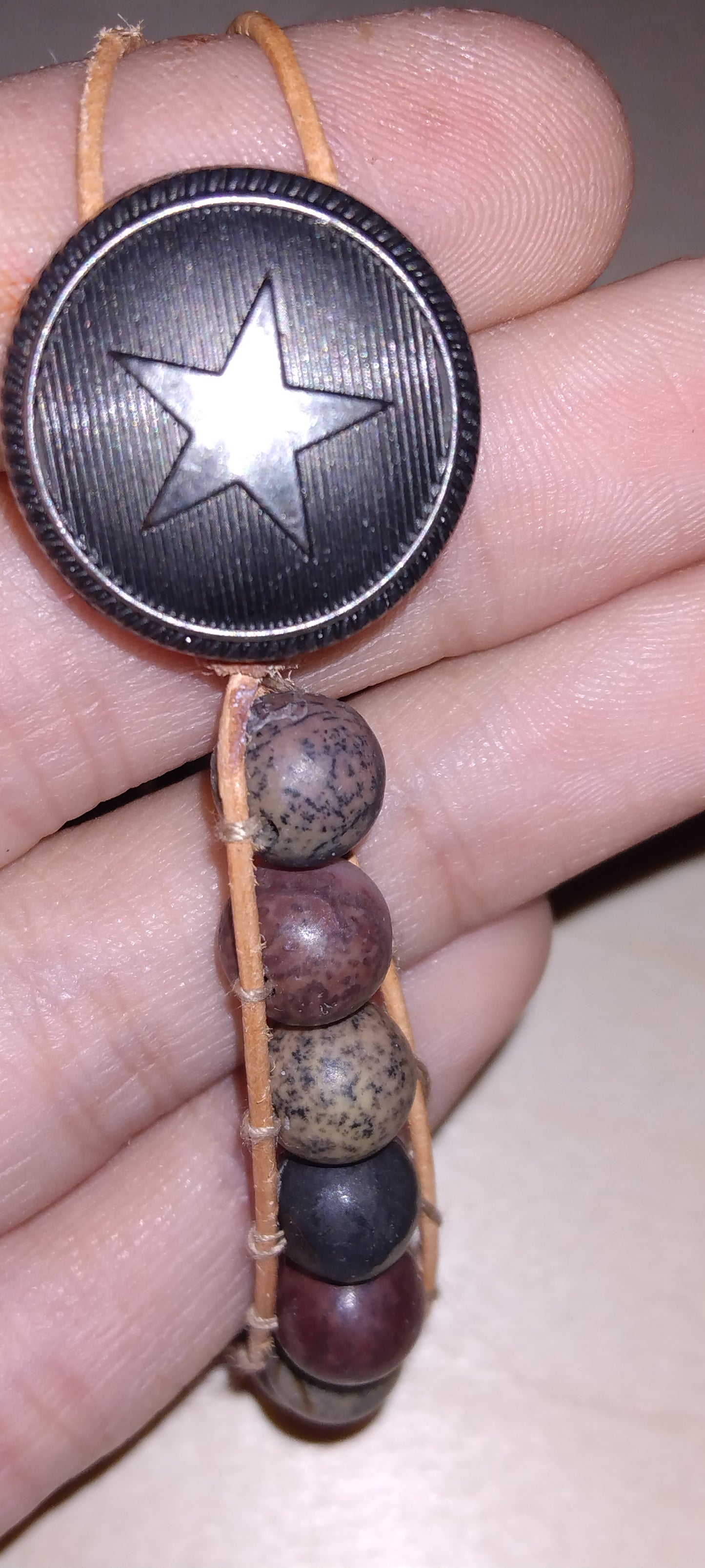Handmade leather beaded wrap bracelet