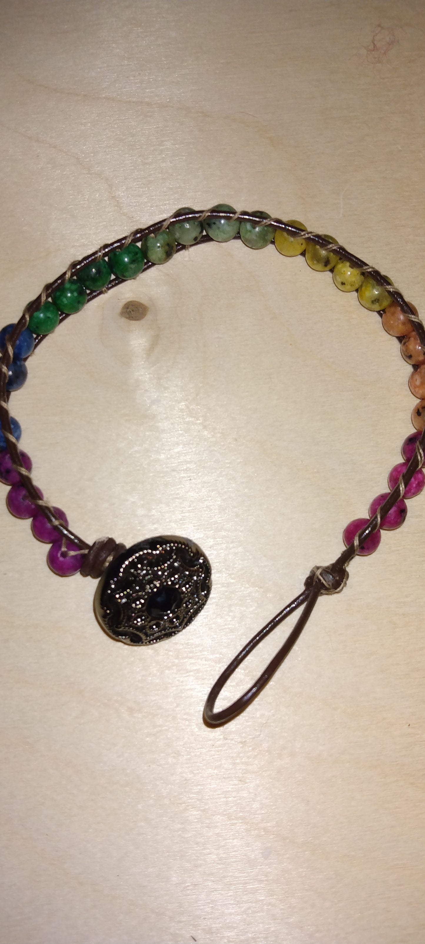 Handmade leather beaded wrap bracelet