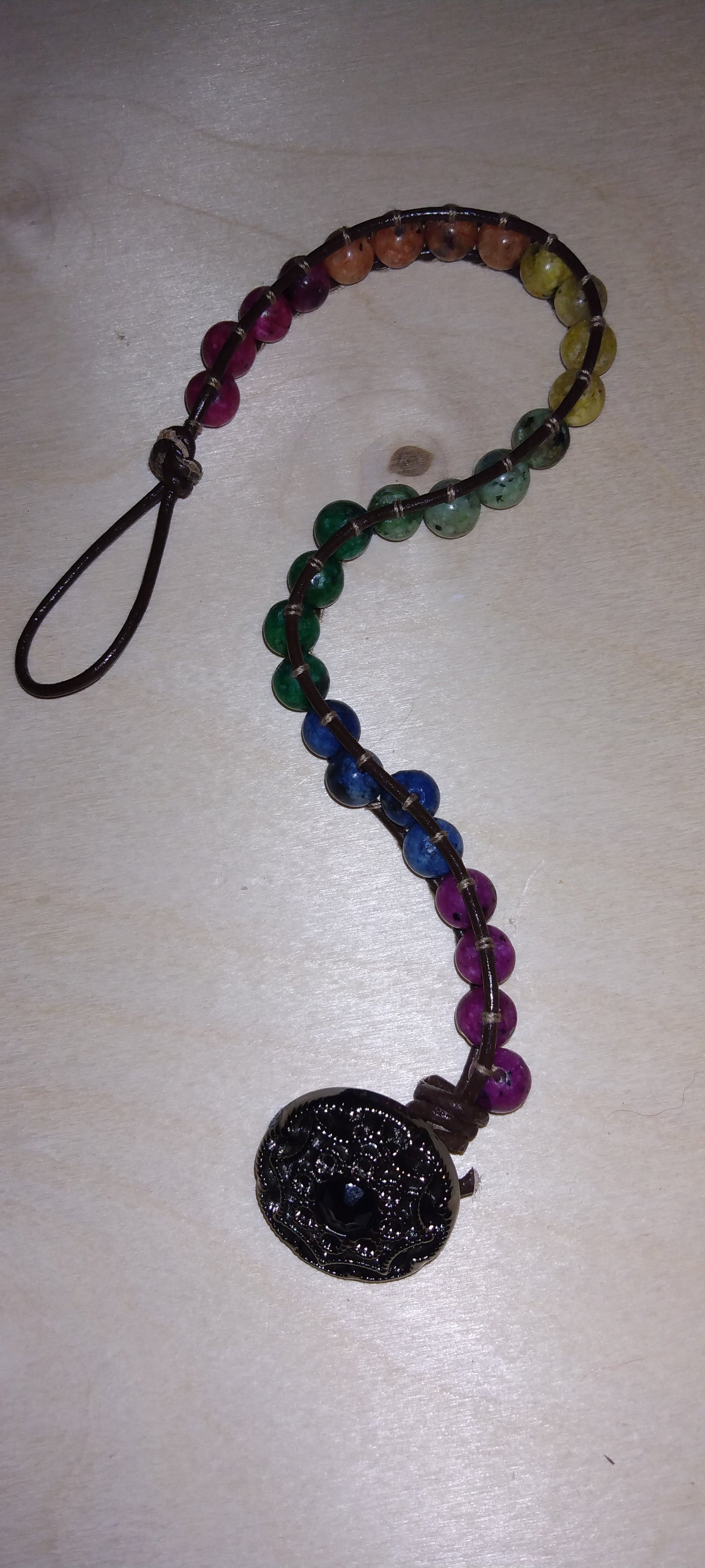 Handmade leather beaded wrap bracelet