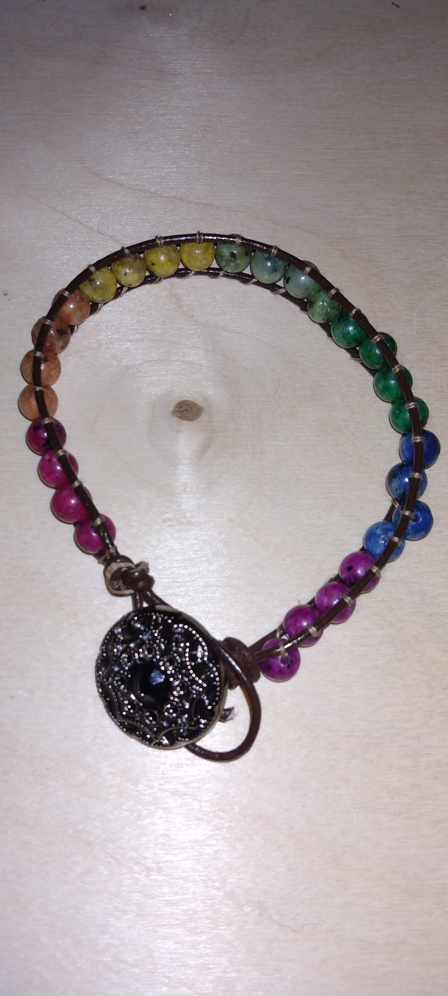 Handmade leather beaded wrap bracelet