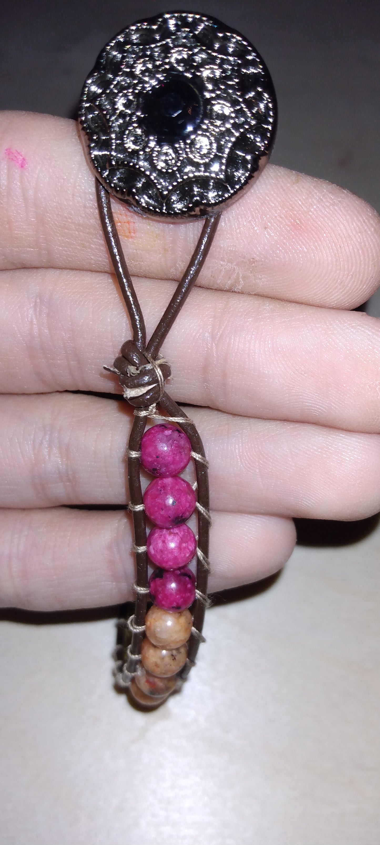 Handmade leather beaded wrap bracelet