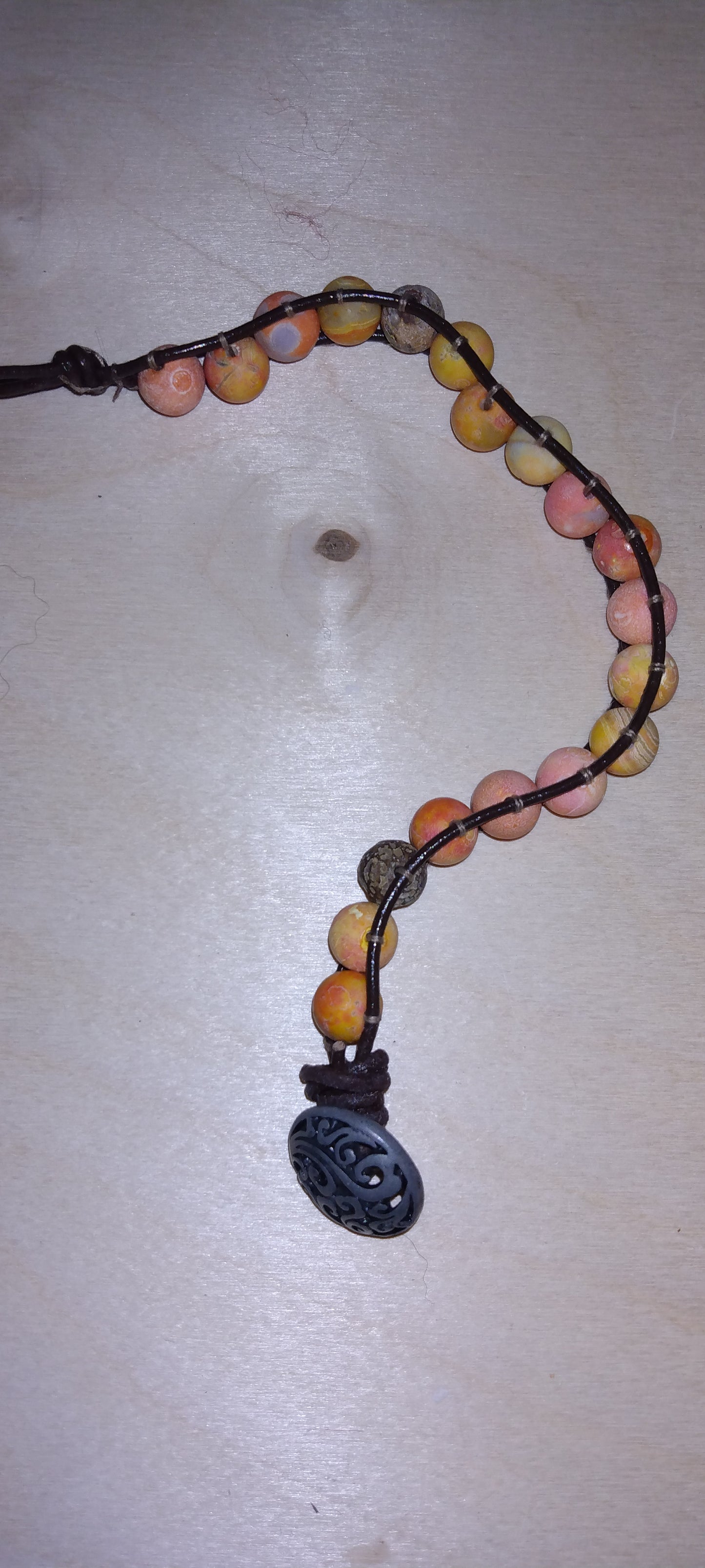 Handmade leather beaded wrap bracelet