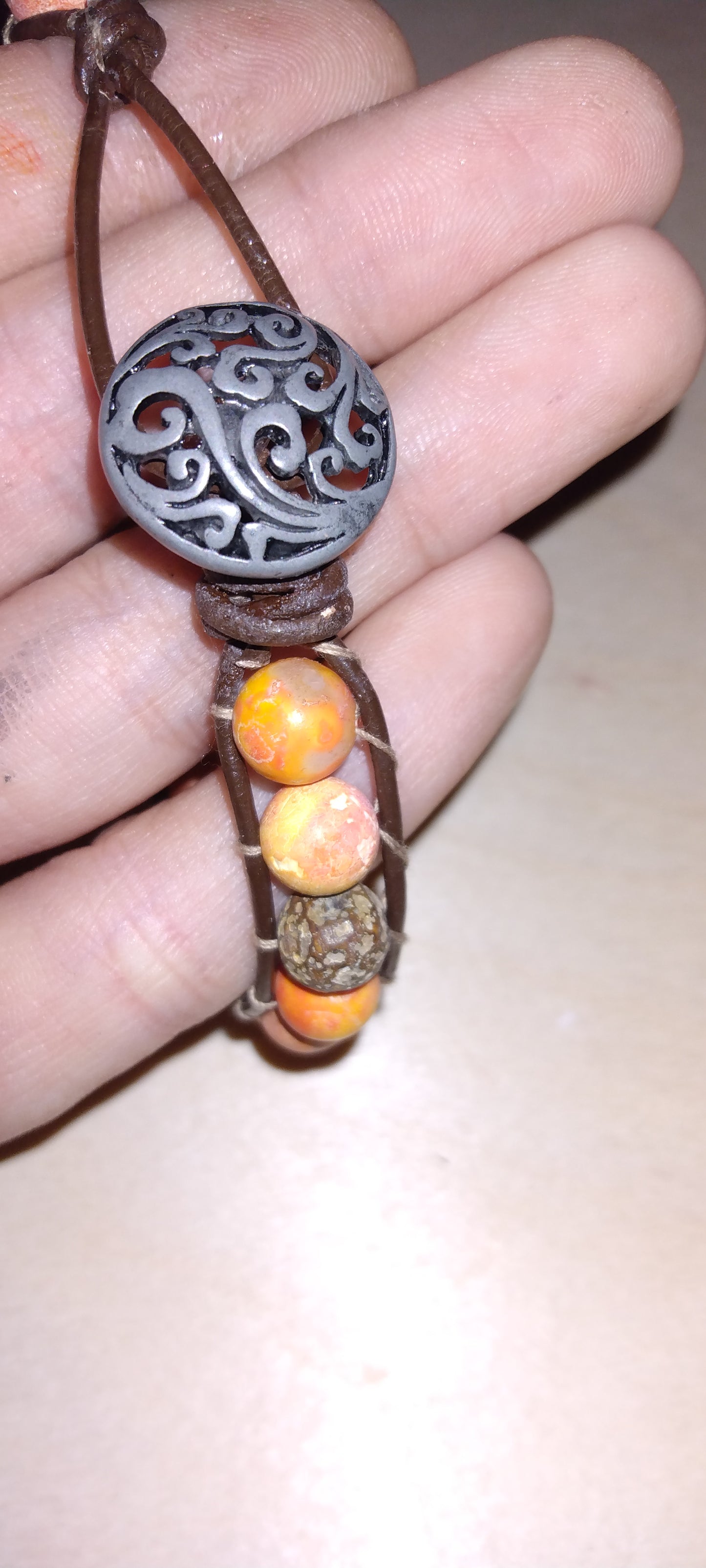 Handmade leather beaded wrap bracelet