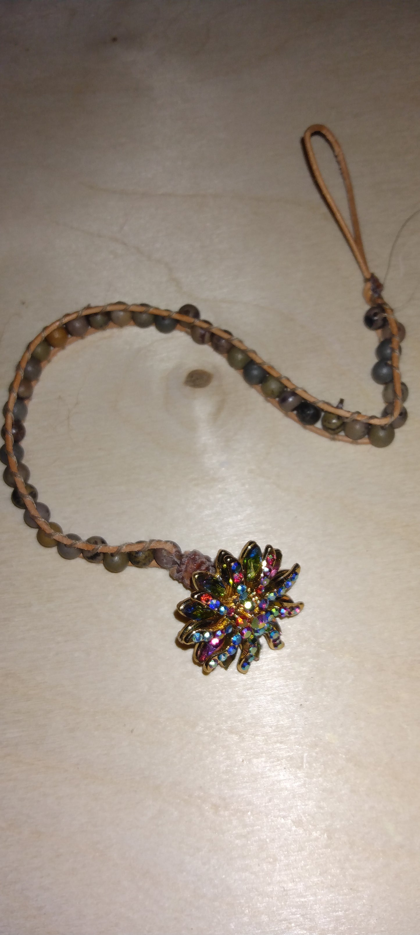 Handmade leather beaded wrap bracelet