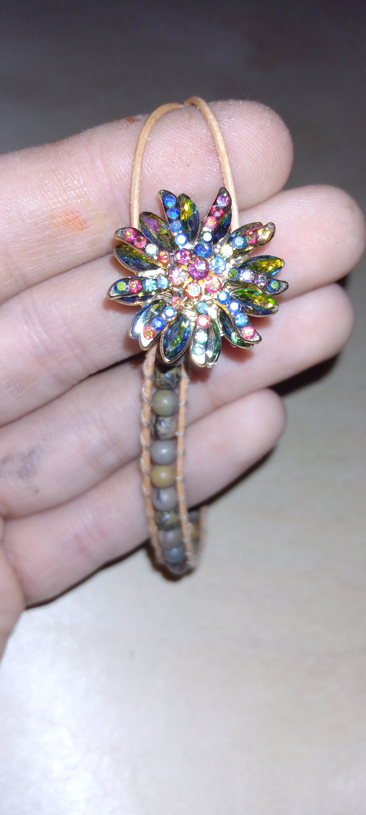 Handmade leather beaded wrap bracelet
