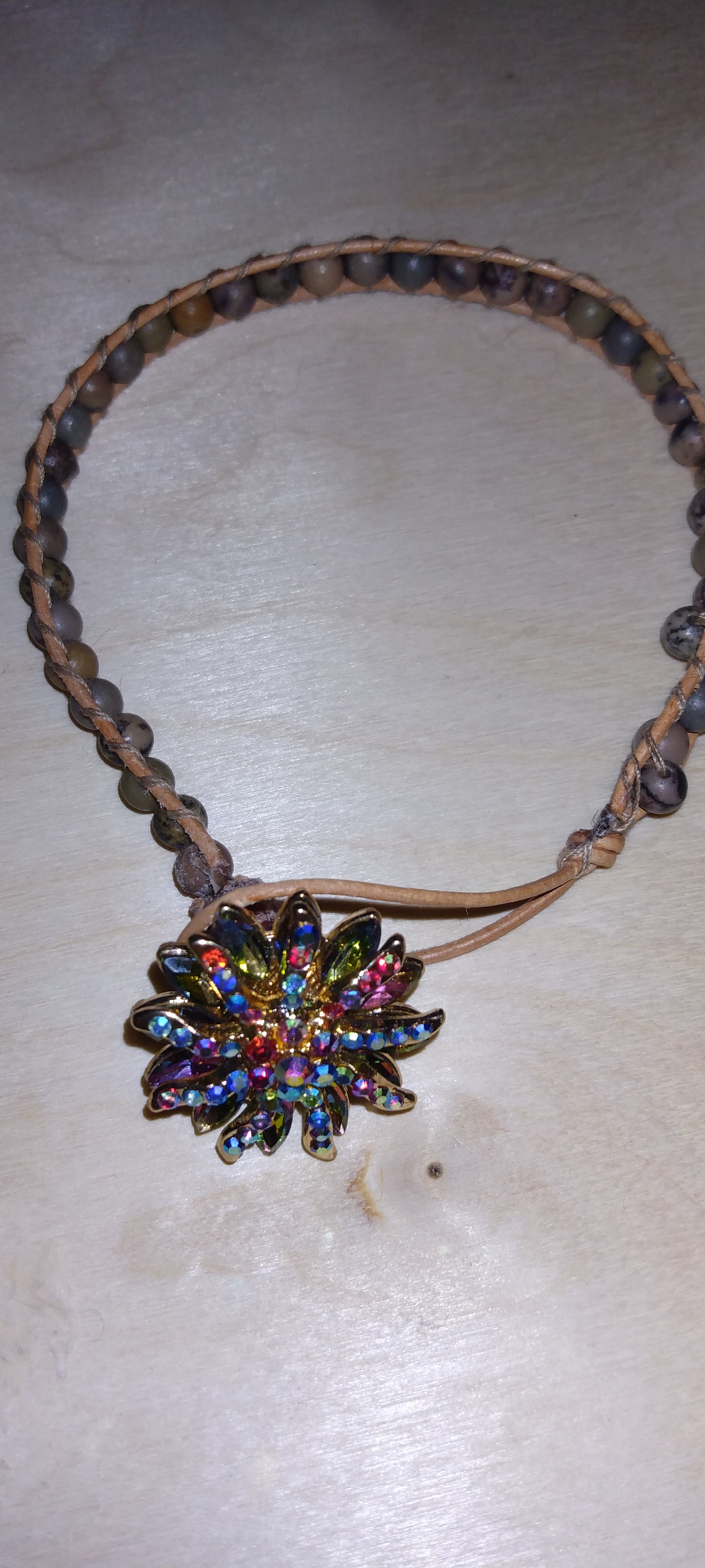 Handmade leather beaded wrap bracelet