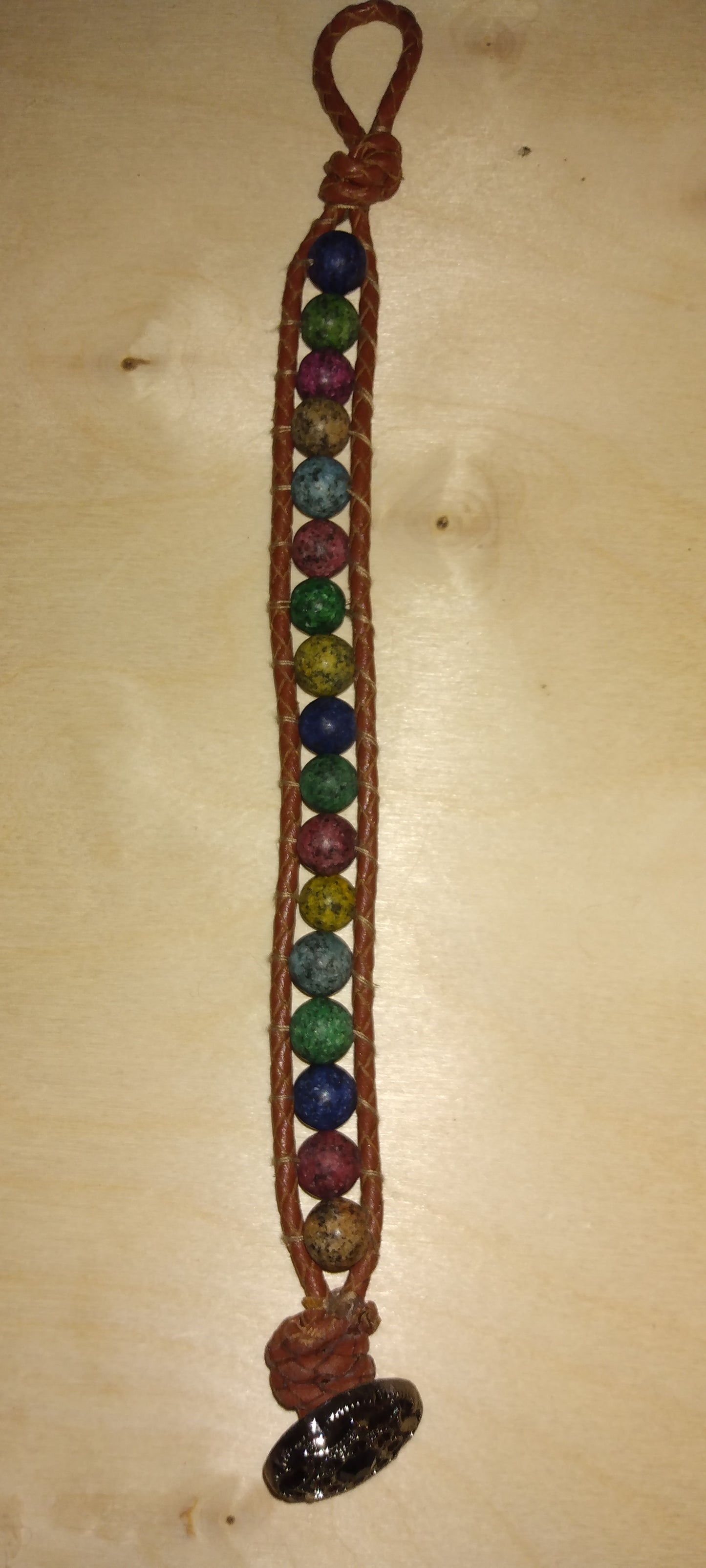 Handmade leather beaded wrap bracelet