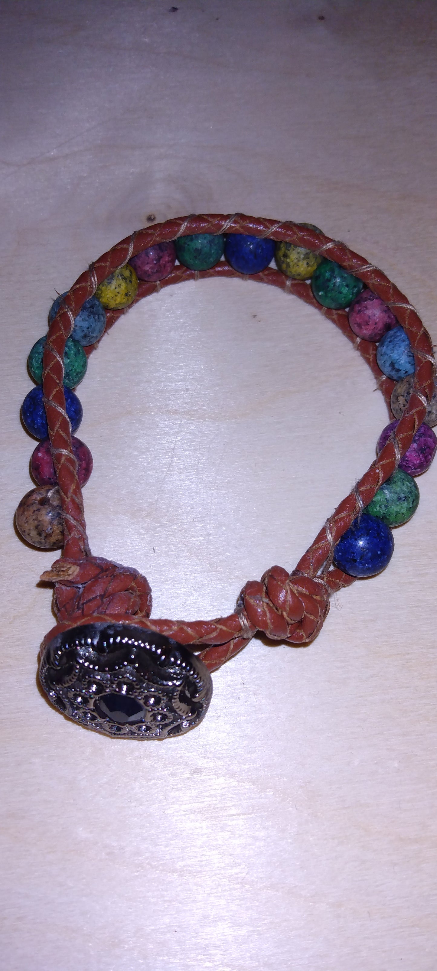 Handmade leather beaded wrap bracelet