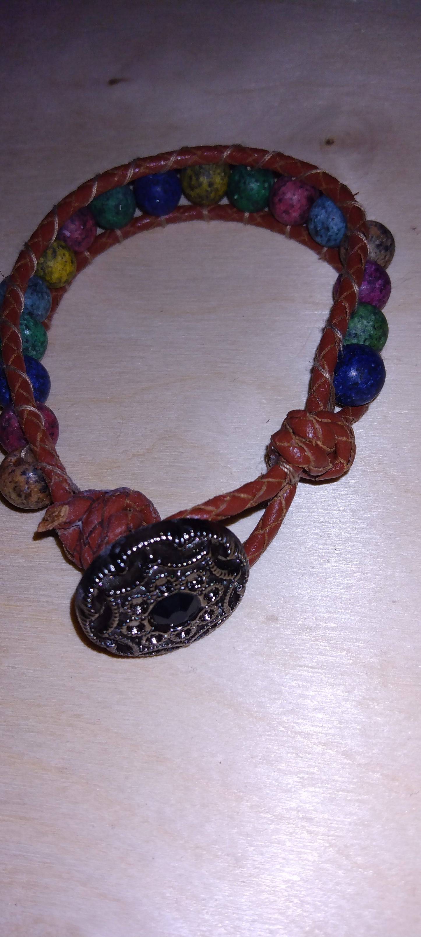 Handmade leather beaded wrap bracelet