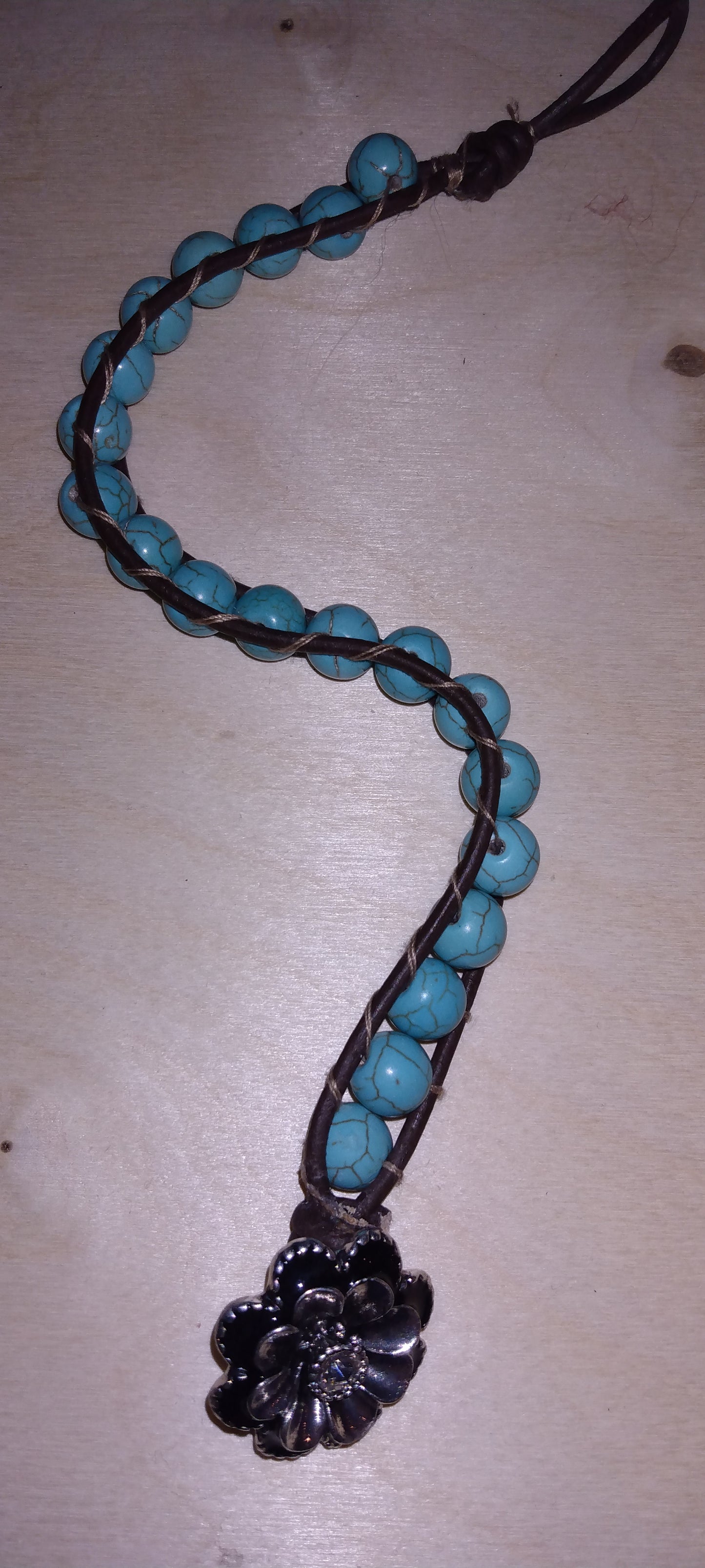 Handmade leather beaded wrap bracelet