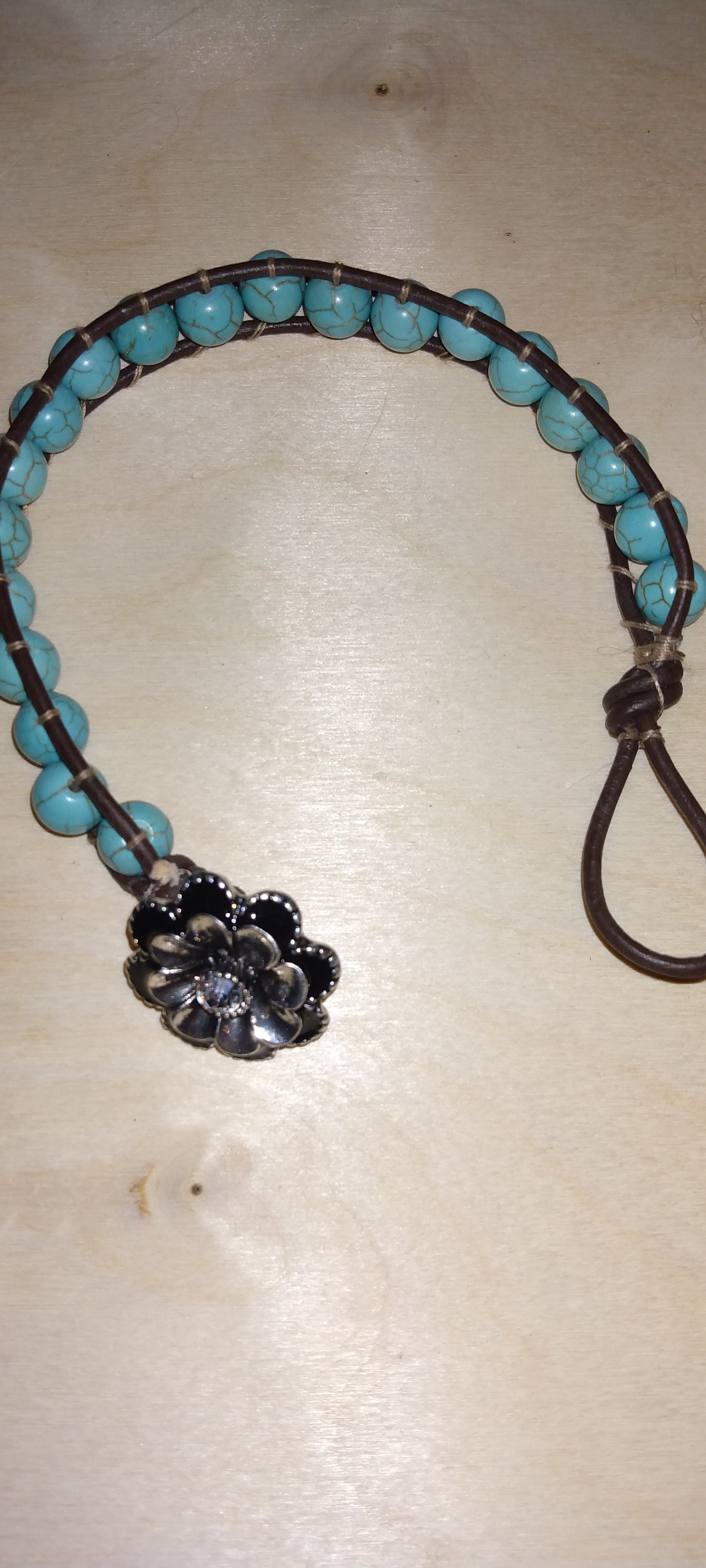 Handmade leather beaded wrap bracelet