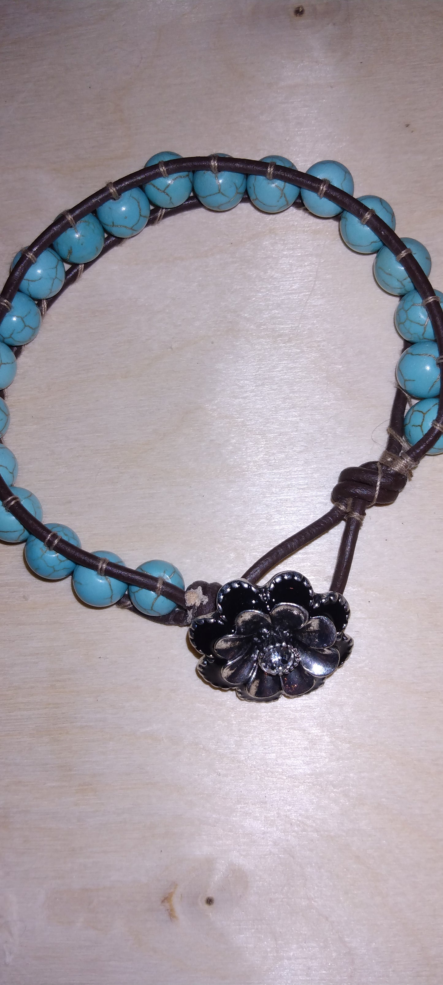 Handmade leather beaded wrap bracelet