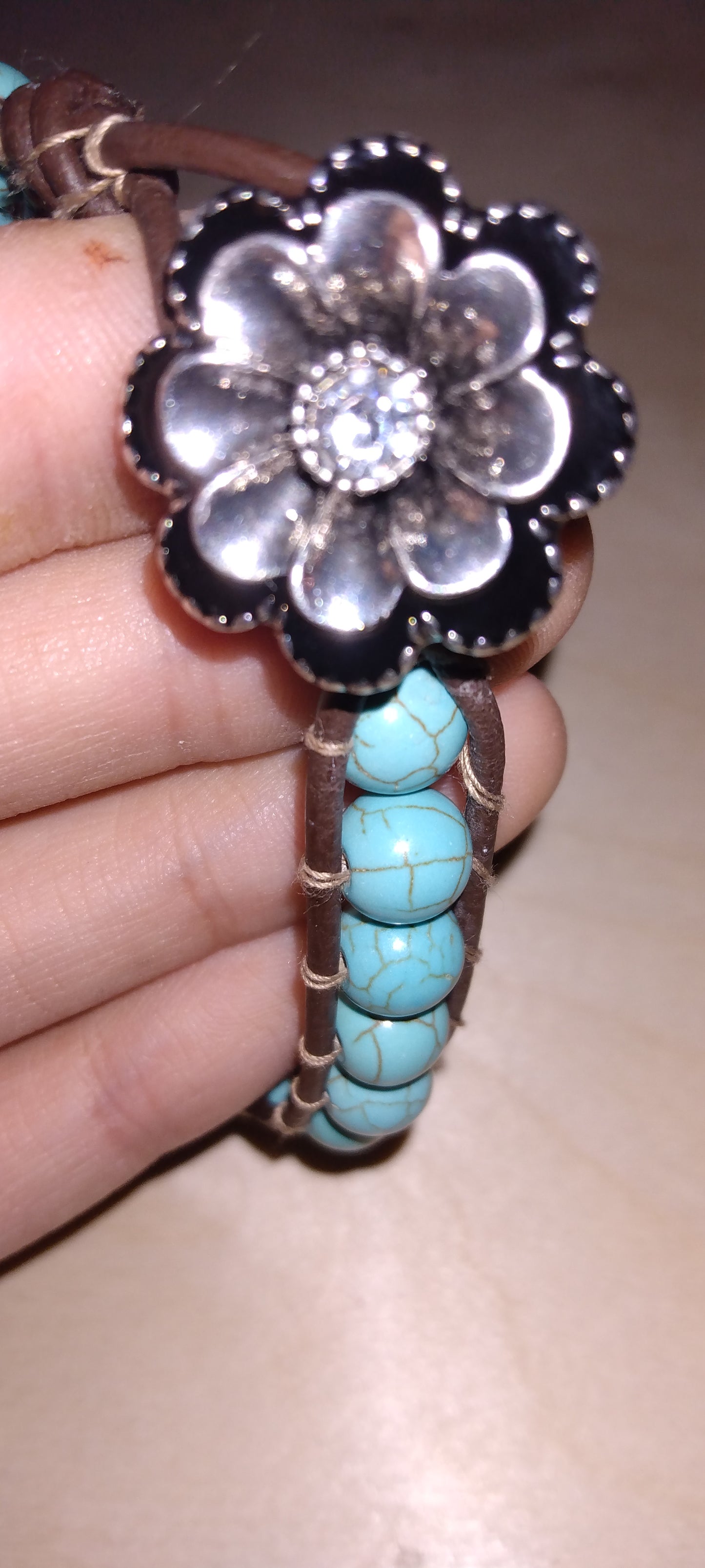 Handmade leather beaded wrap bracelet
