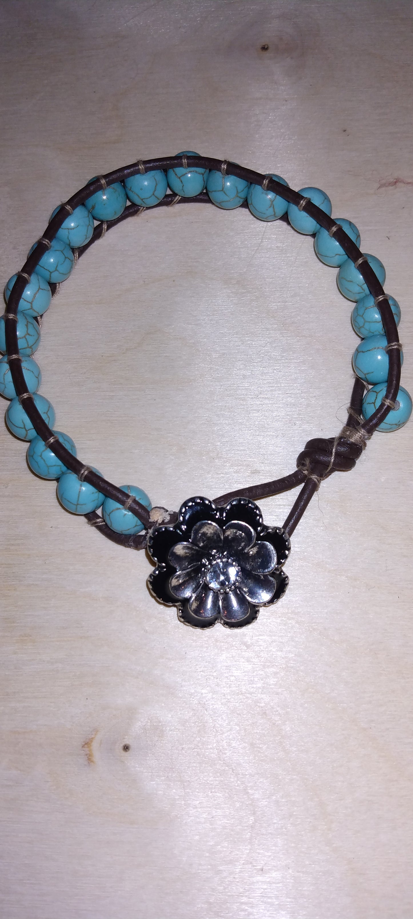 Handmade leather beaded wrap bracelet