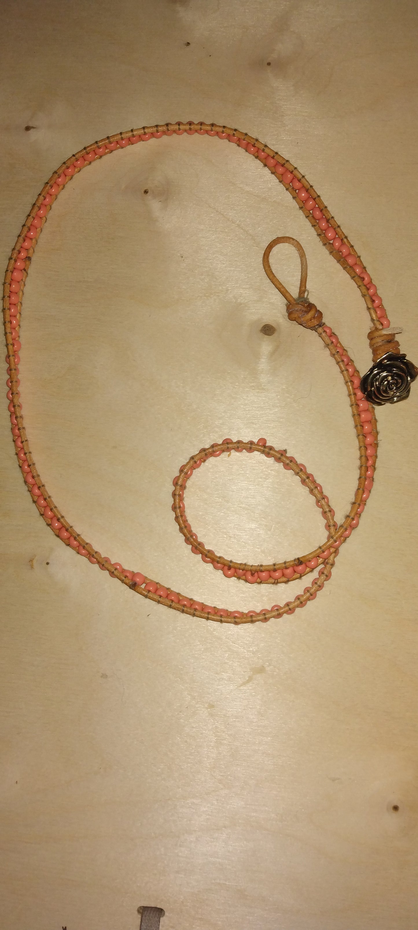 Handmade leather beaded wrap bracelet