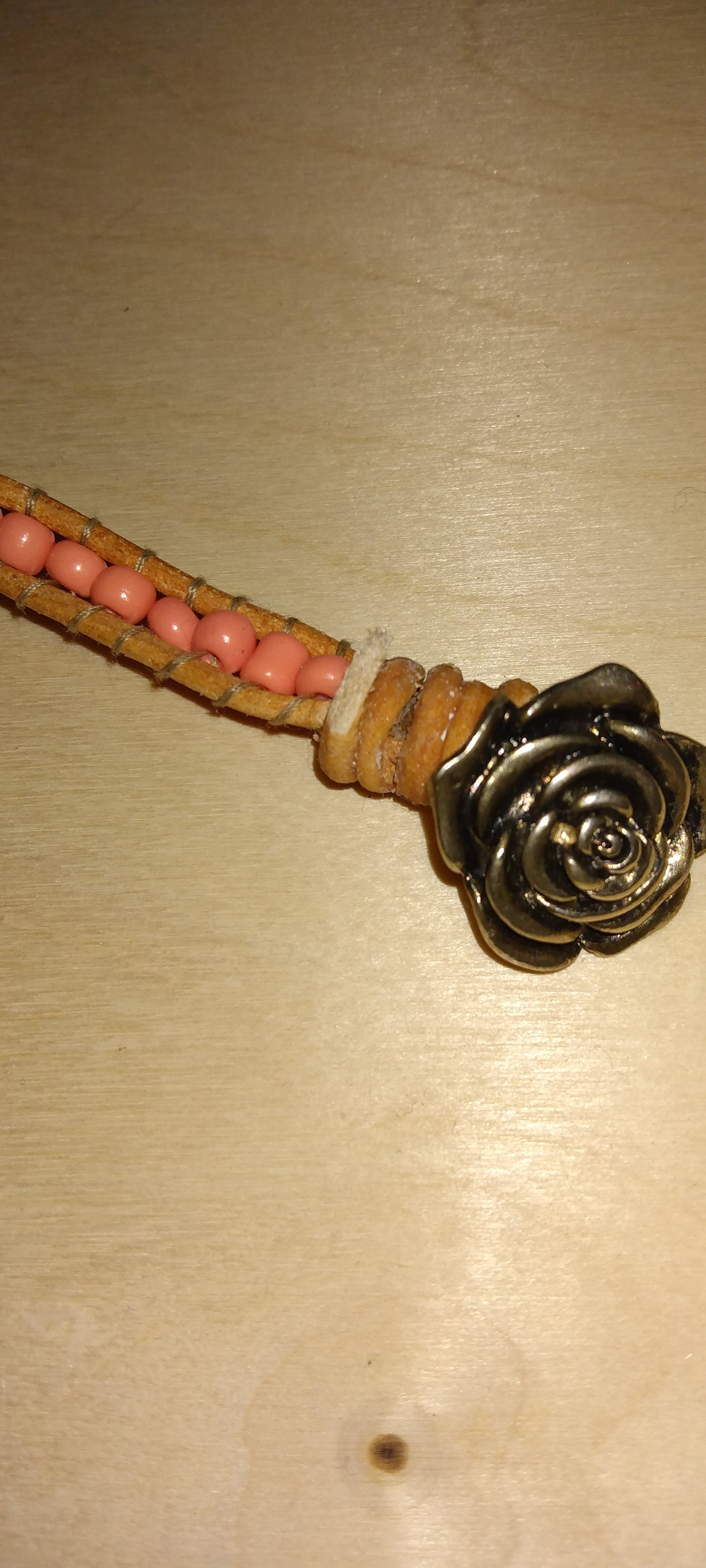 Handmade leather beaded wrap bracelet