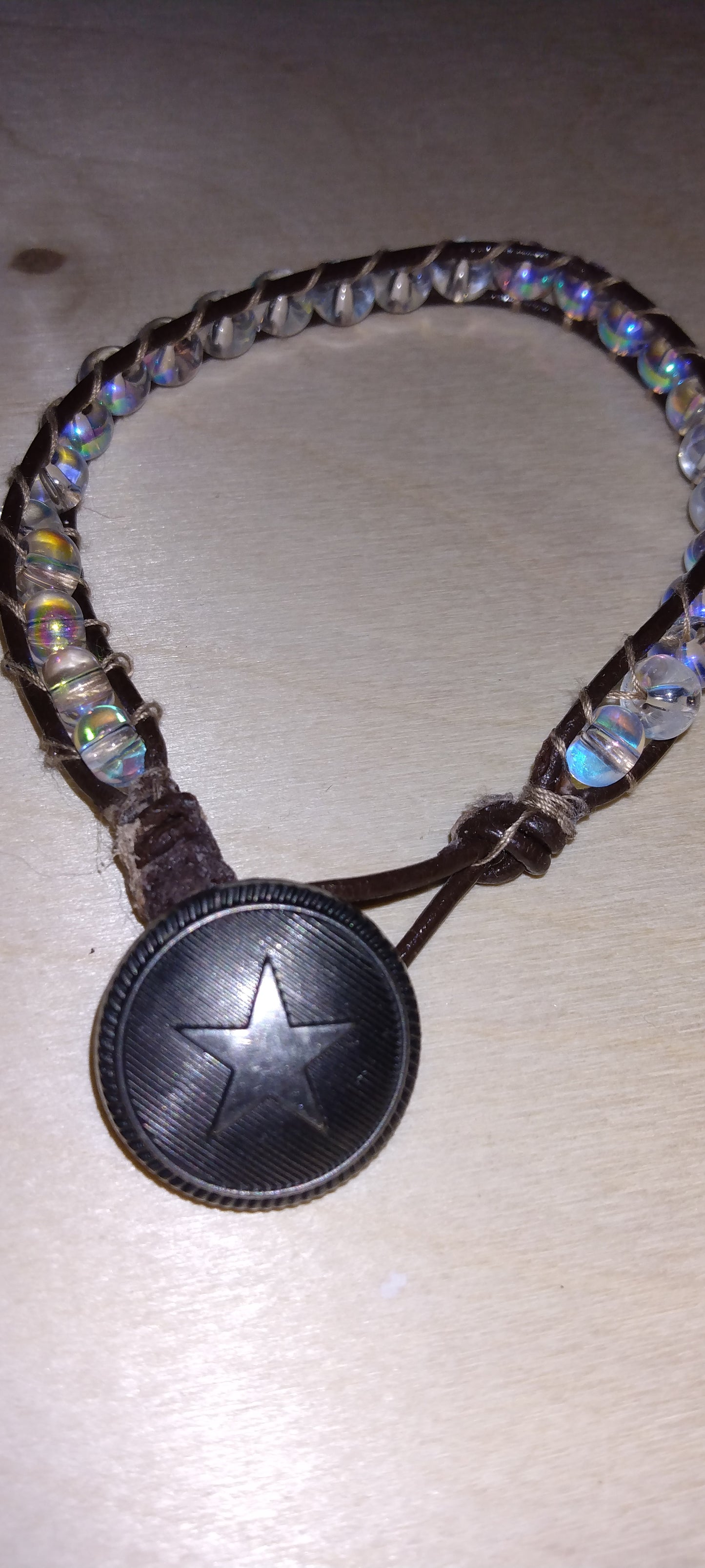 Handmade leather beaded wrap bracelet
