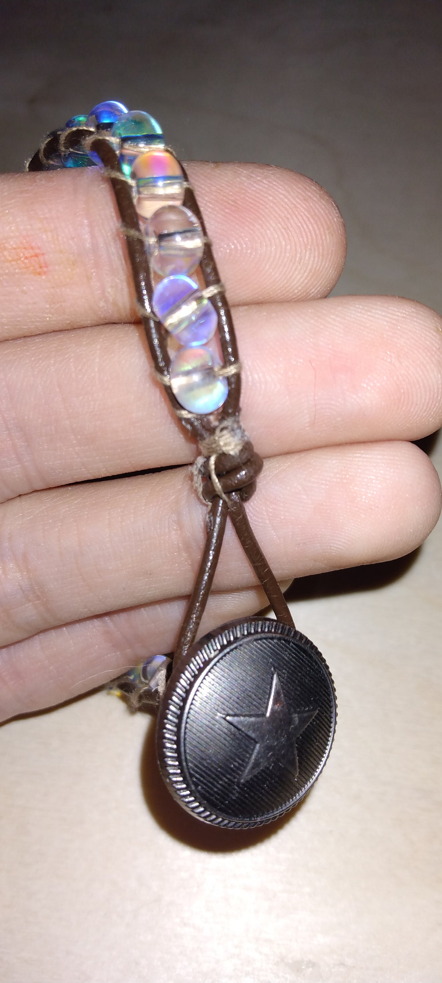 Handmade leather beaded wrap bracelet