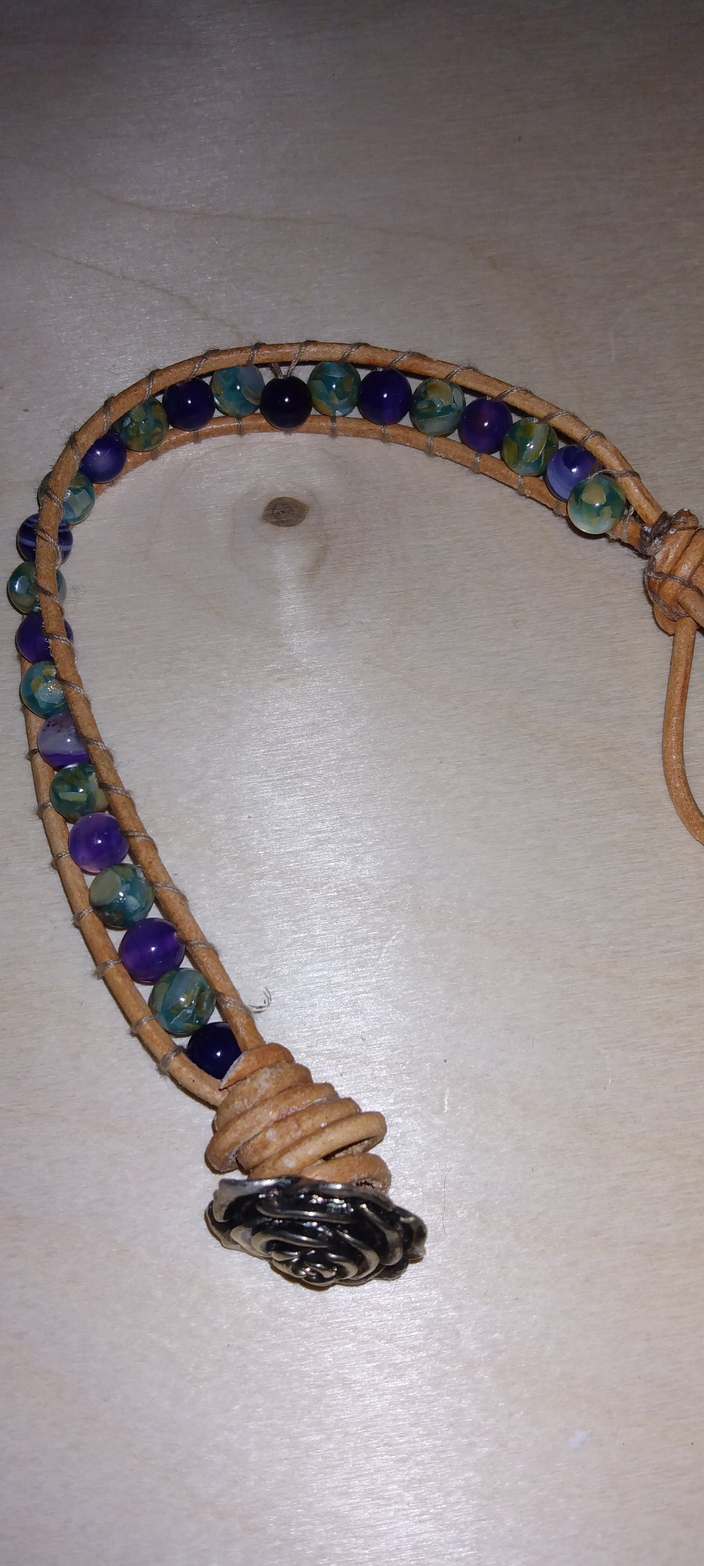 Handmade leather beaded wrap bracelet