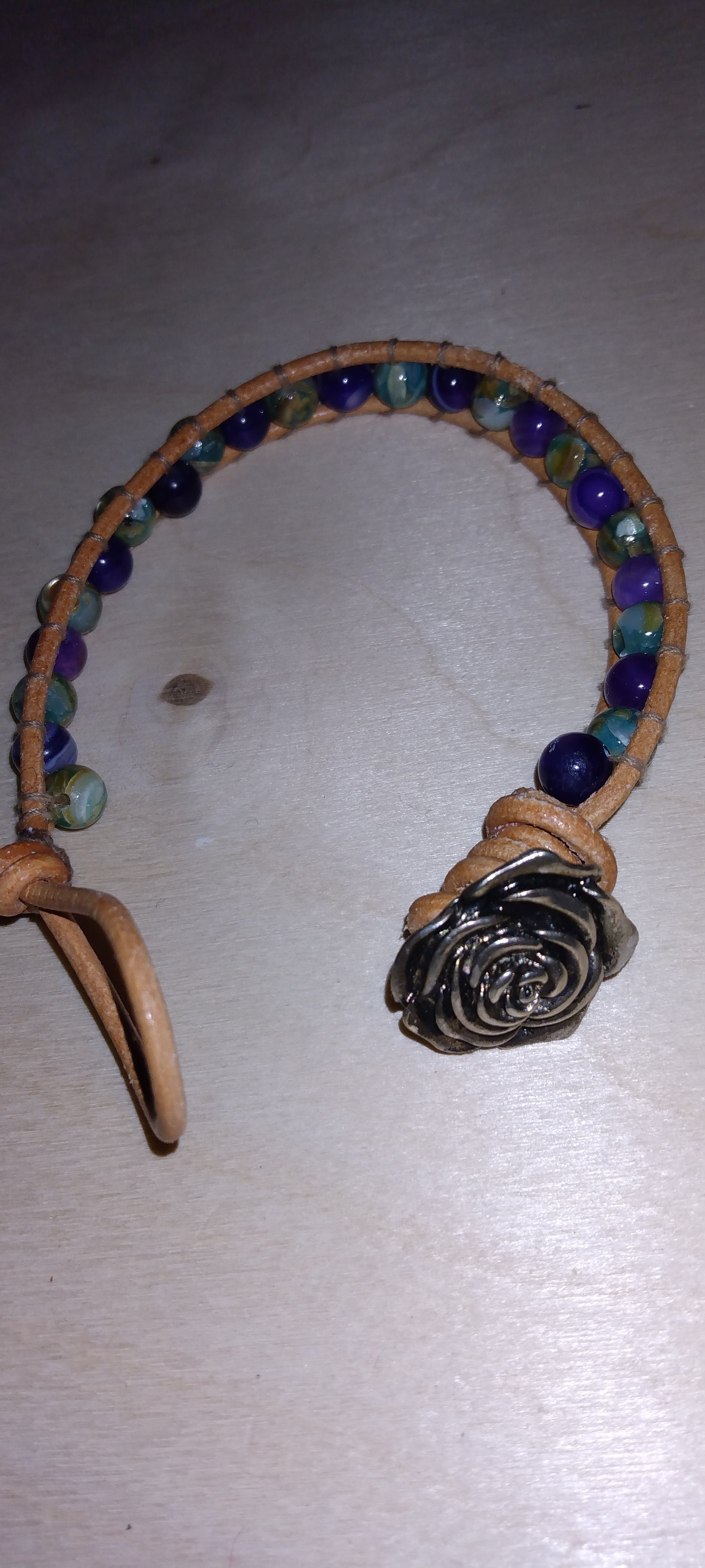 Handmade leather beaded wrap bracelet
