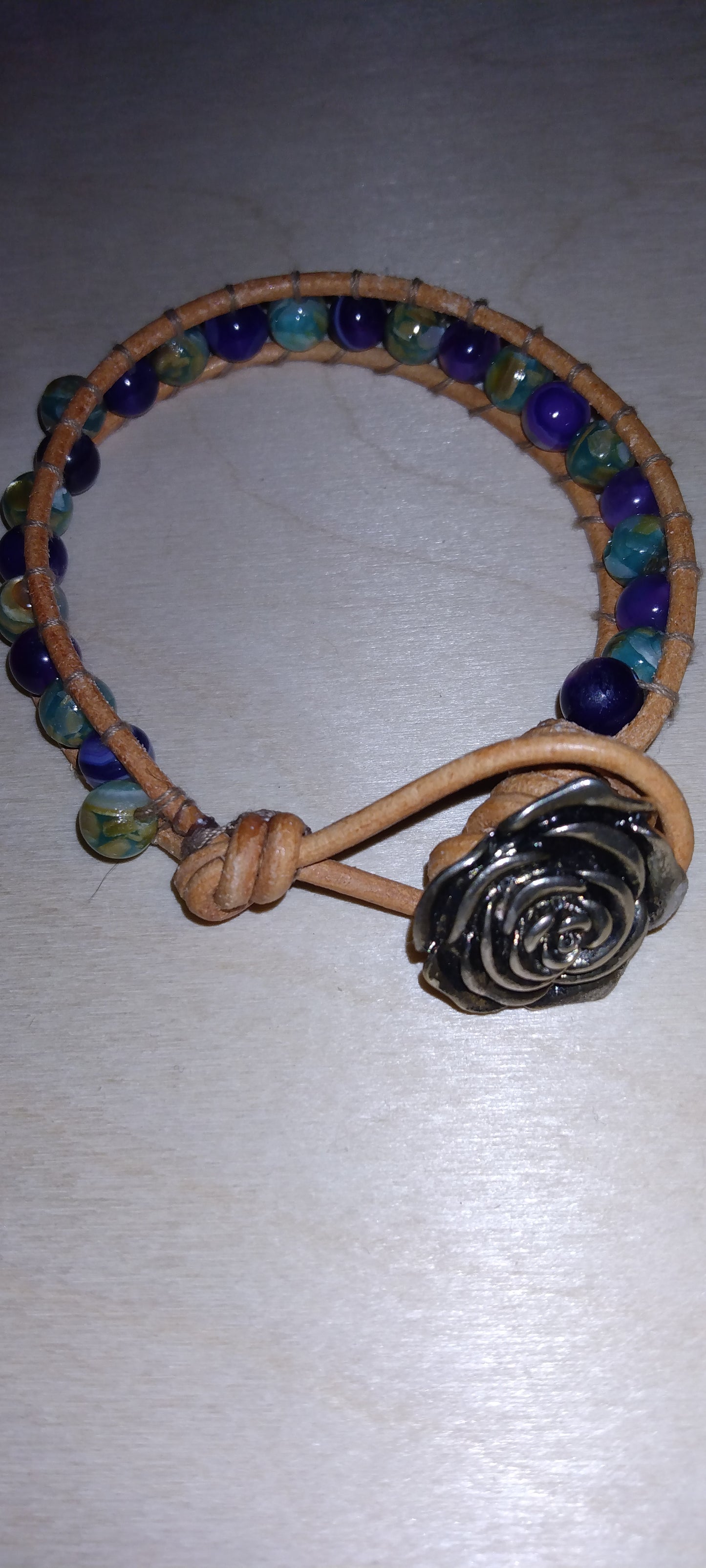 Handmade leather beaded wrap bracelet