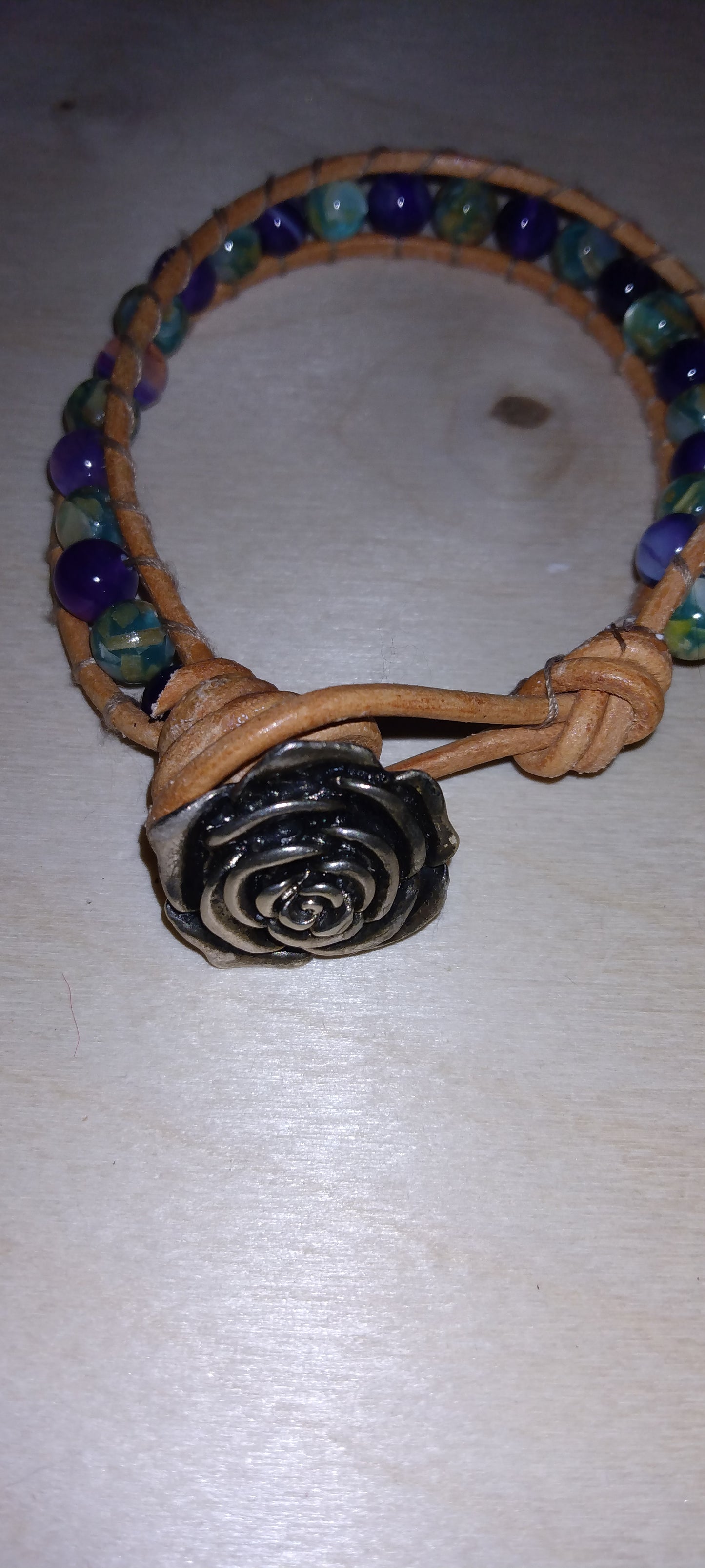 Handmade leather beaded wrap bracelet