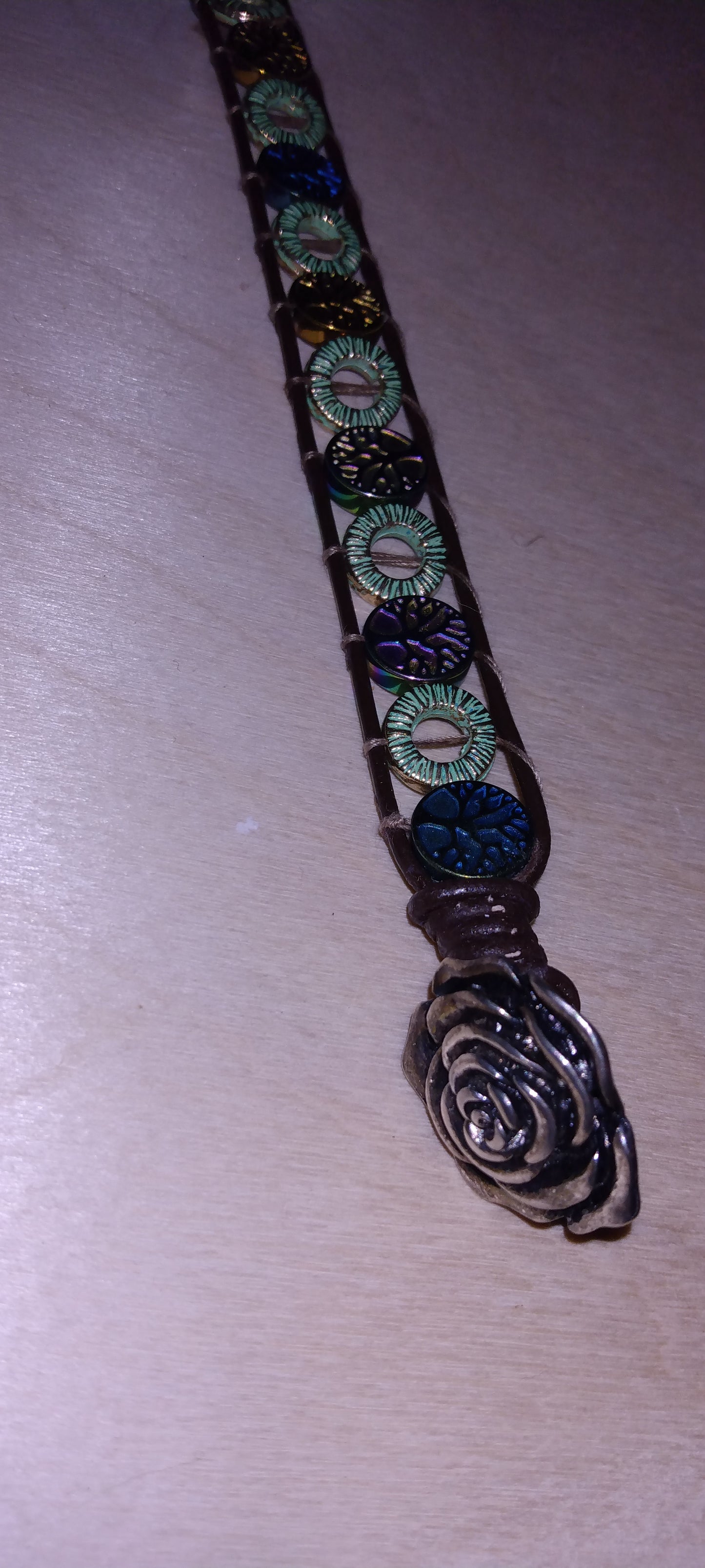 Handmade leather beaded wrap bracelet
