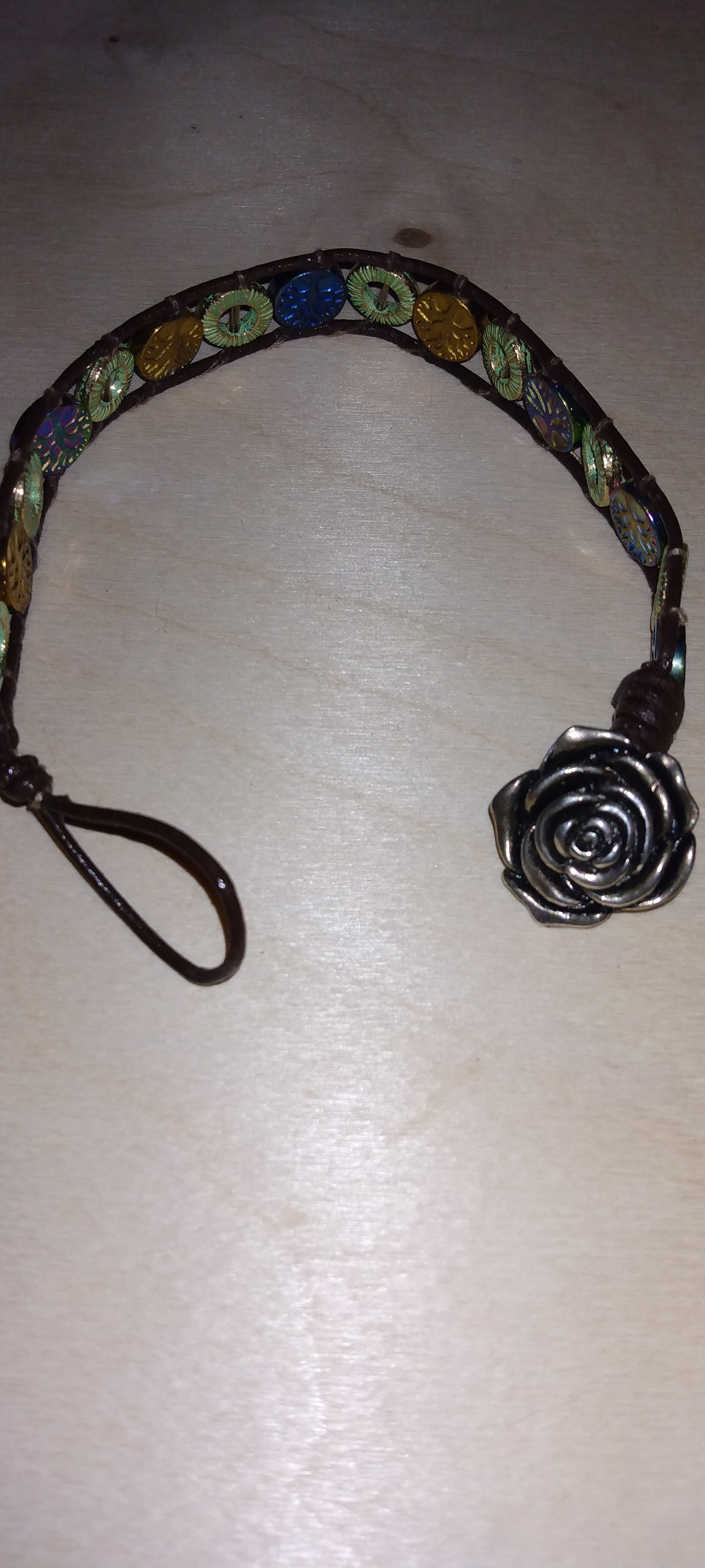 Handmade leather beaded wrap bracelet