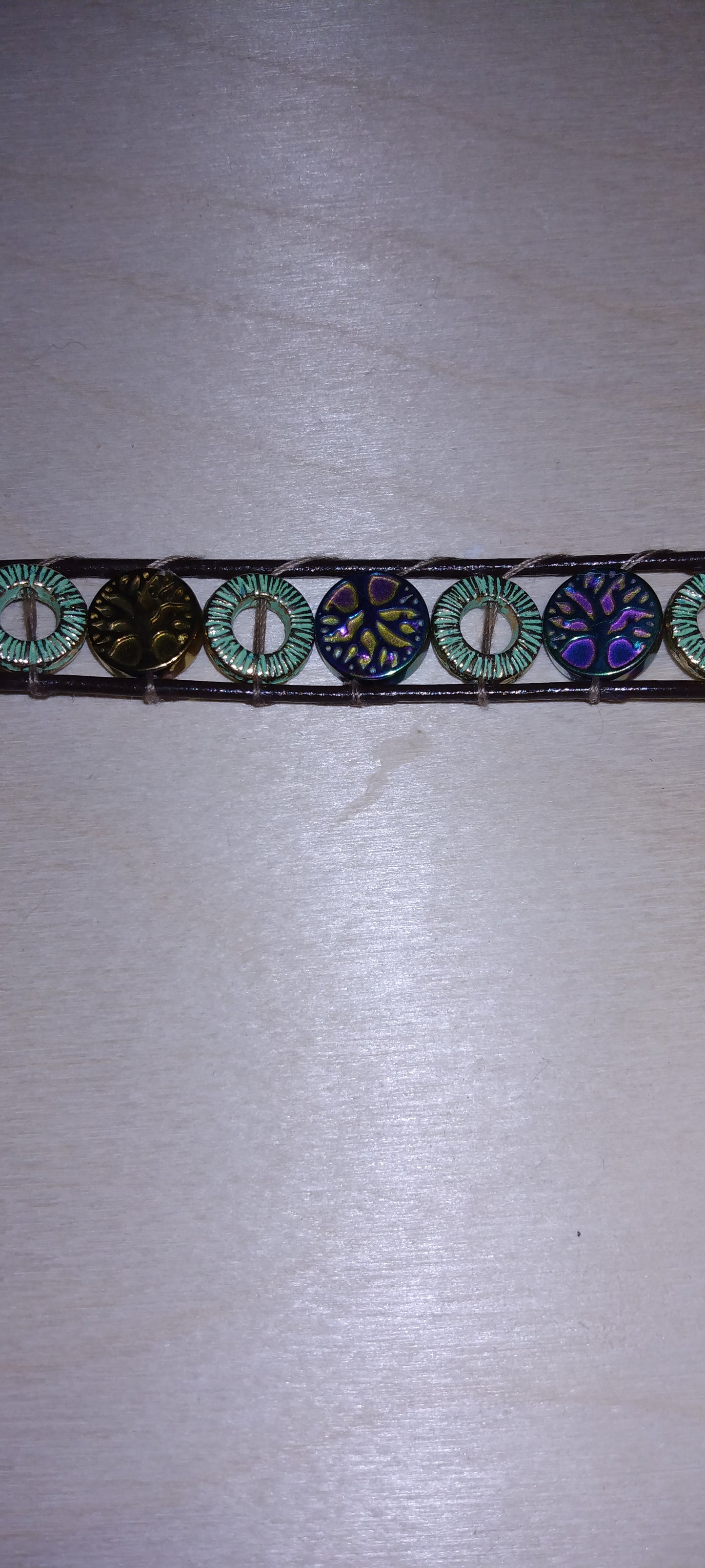 Handmade leather beaded wrap bracelet