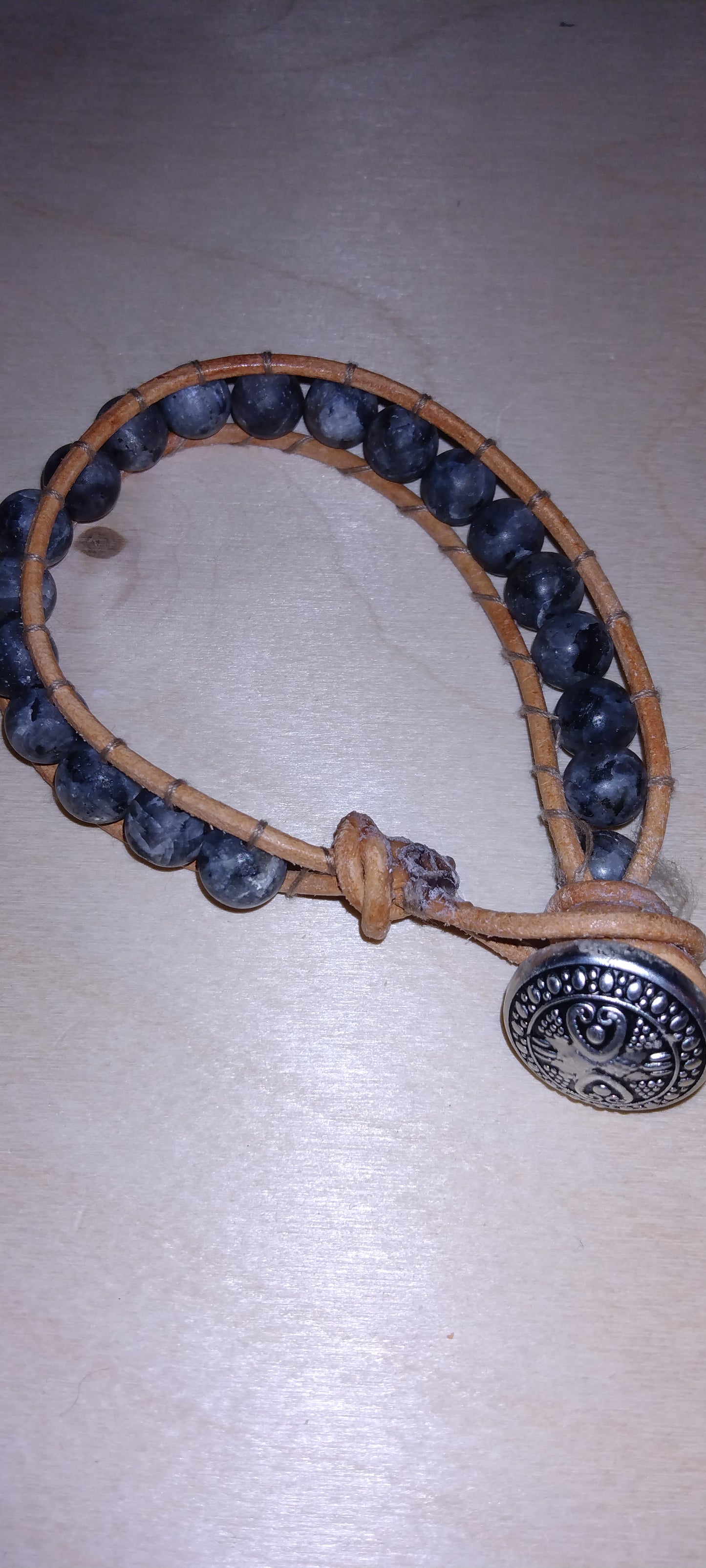 Handmade leather beaded wrap bracelet