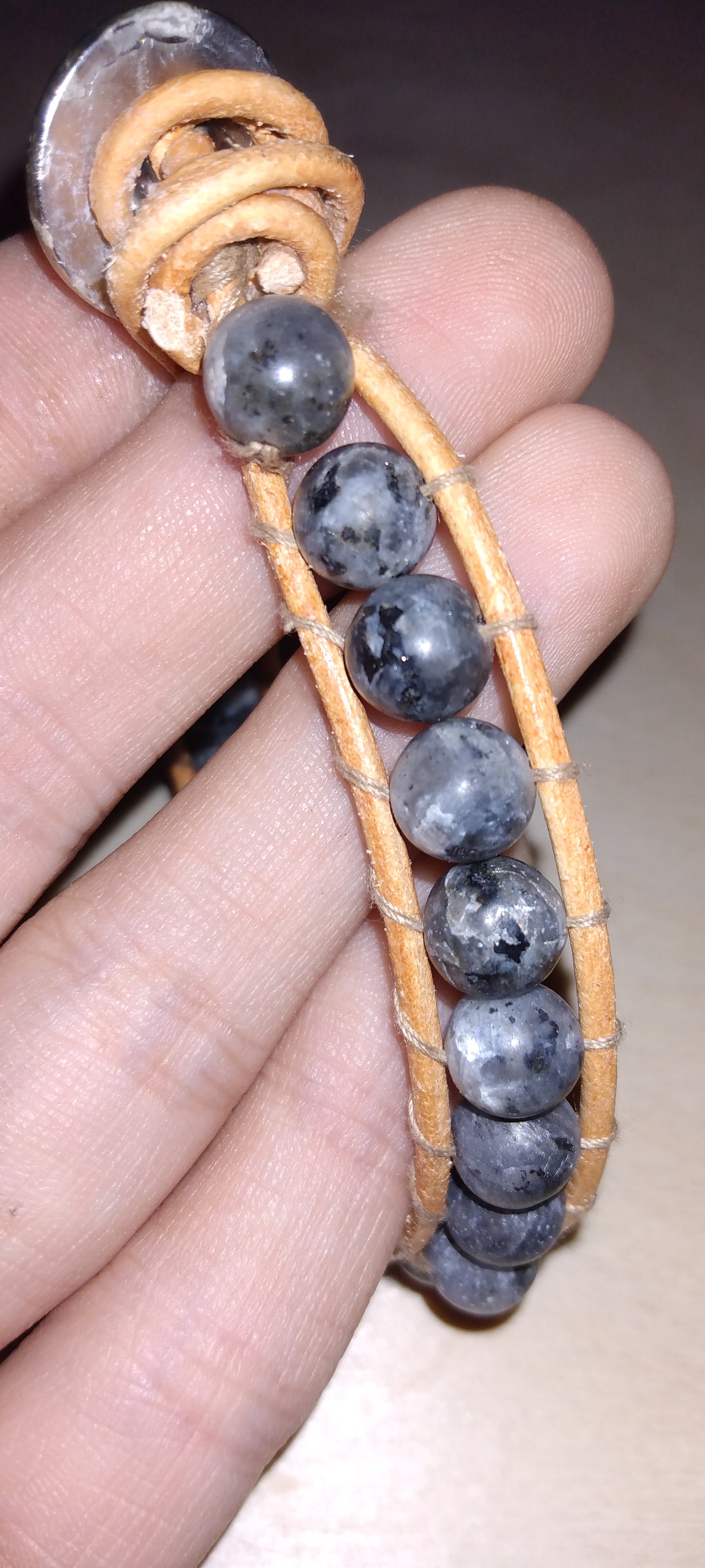 Handmade leather beaded wrap bracelet
