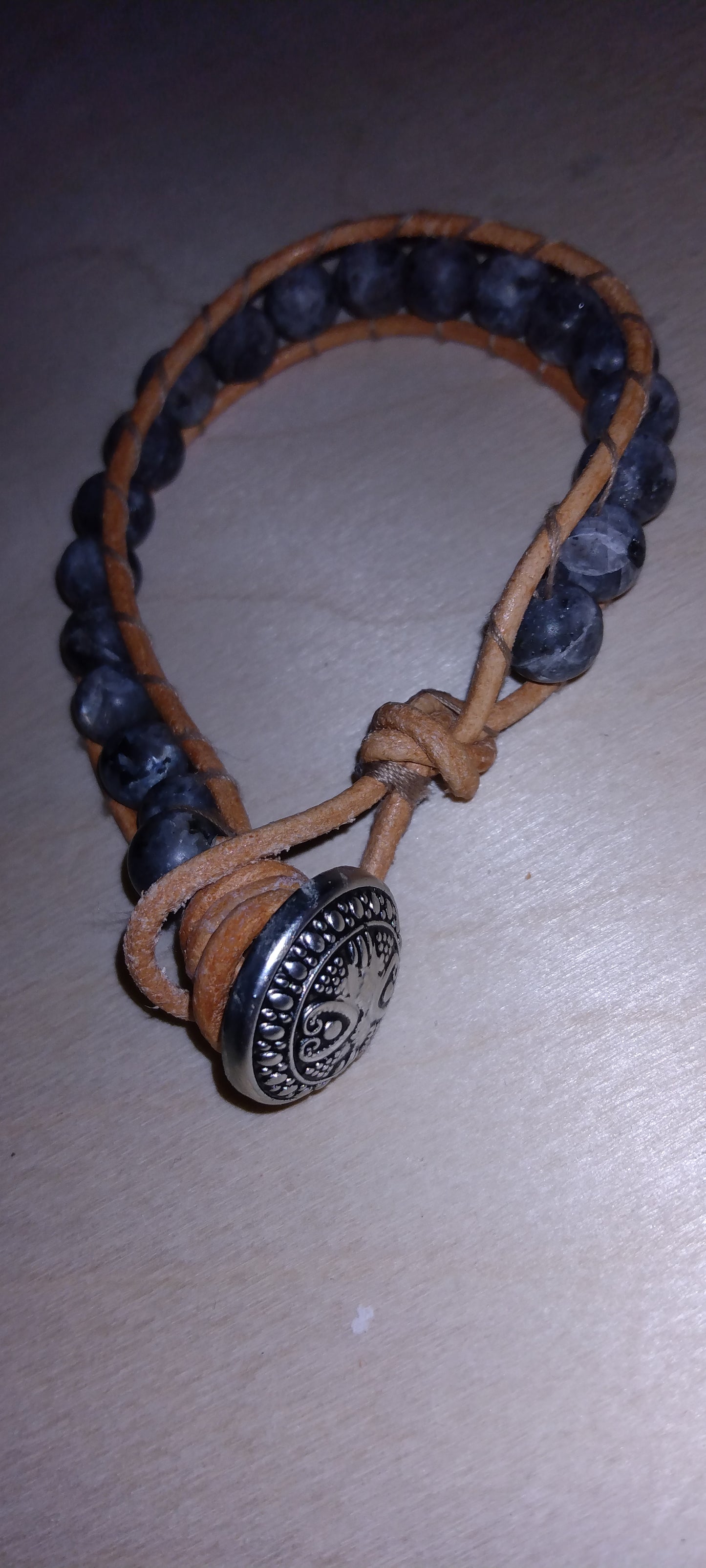 Handmade leather beaded wrap bracelet