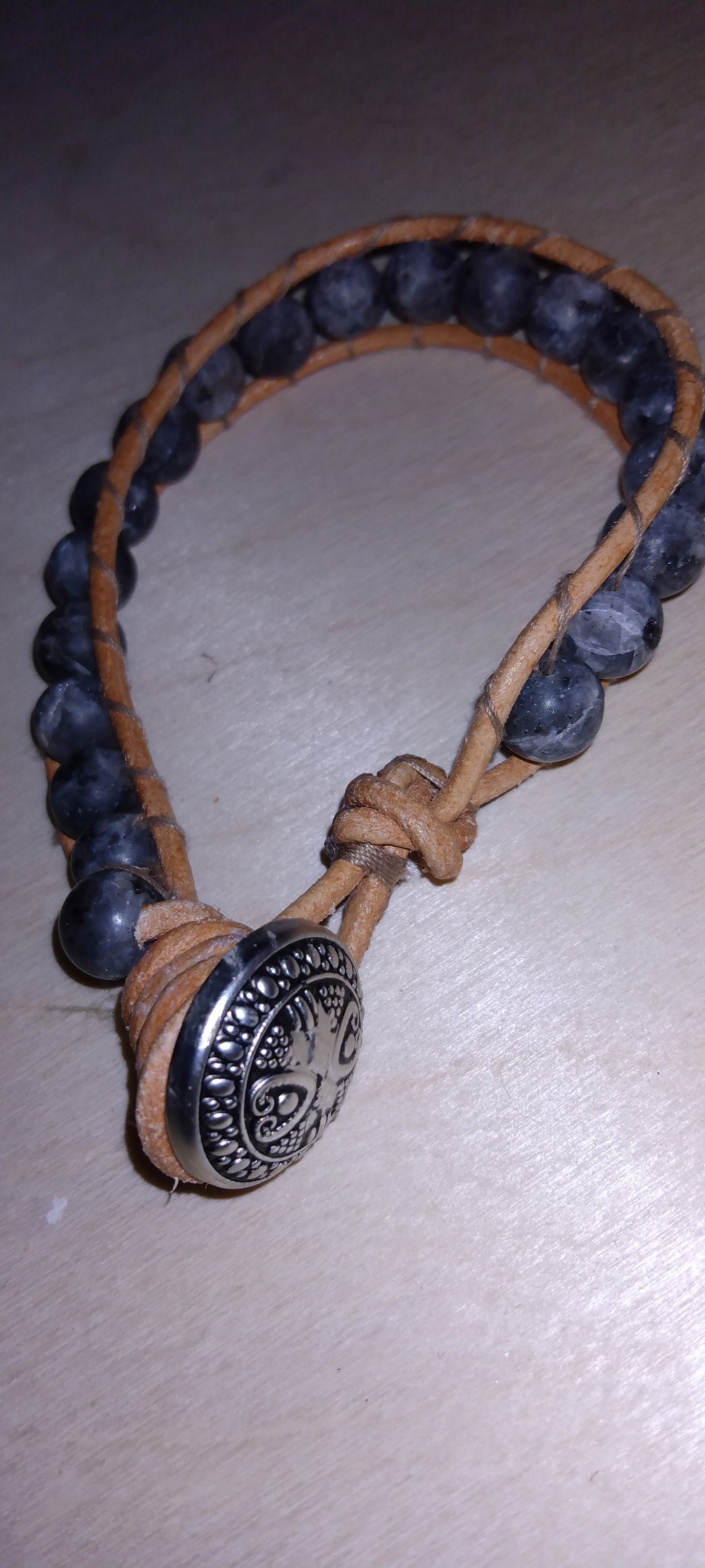 Handmade leather beaded wrap bracelet