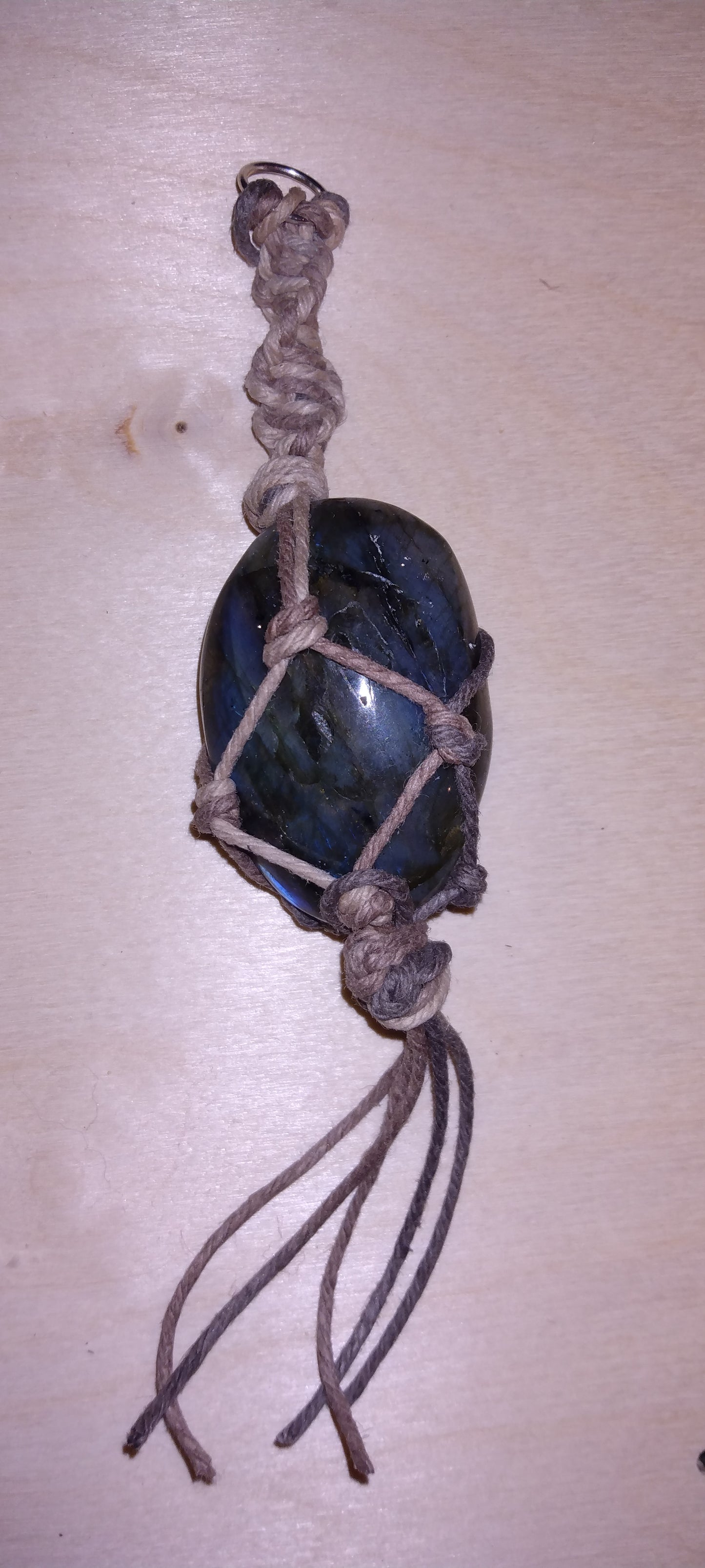 Handmade twine wrapped crystal keychain