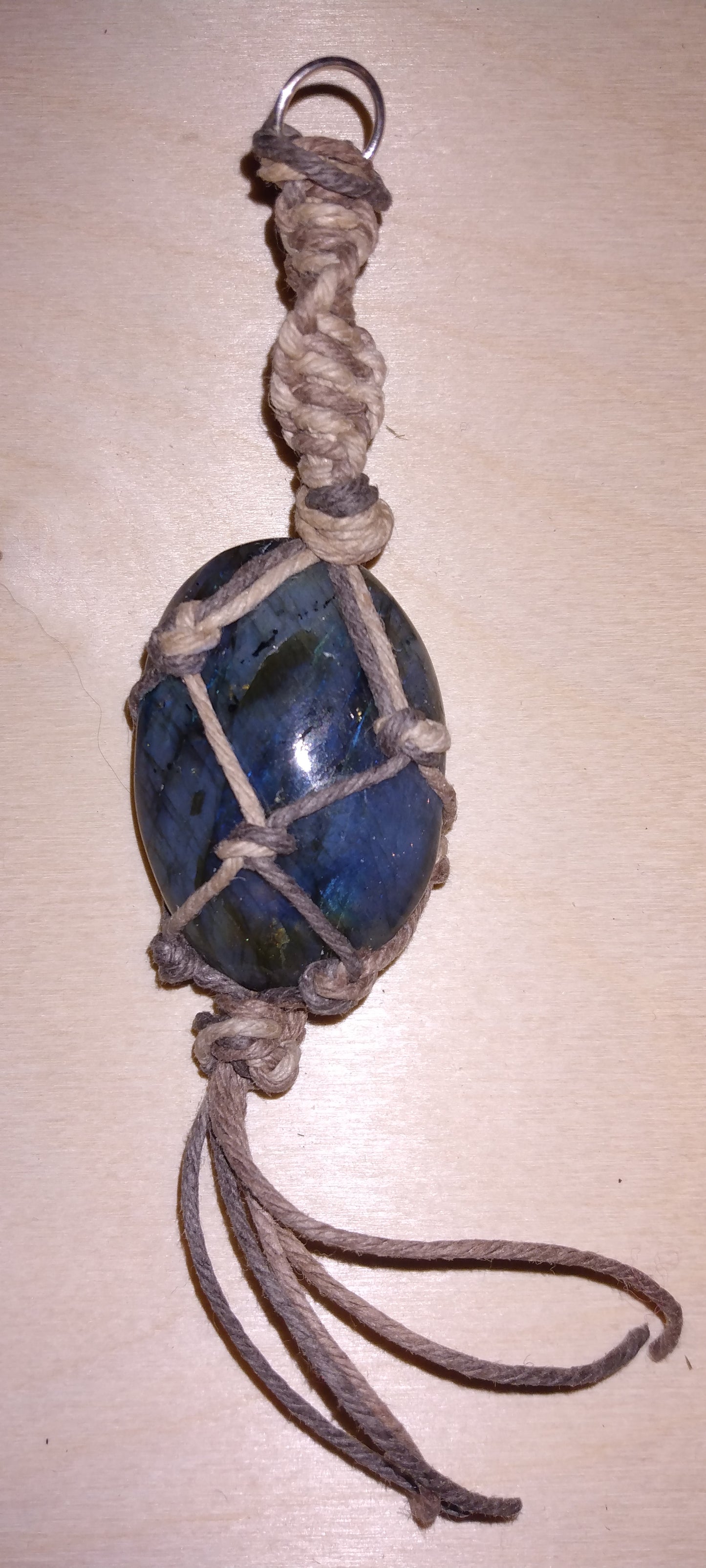 Handmade twine wrapped crystal keychain