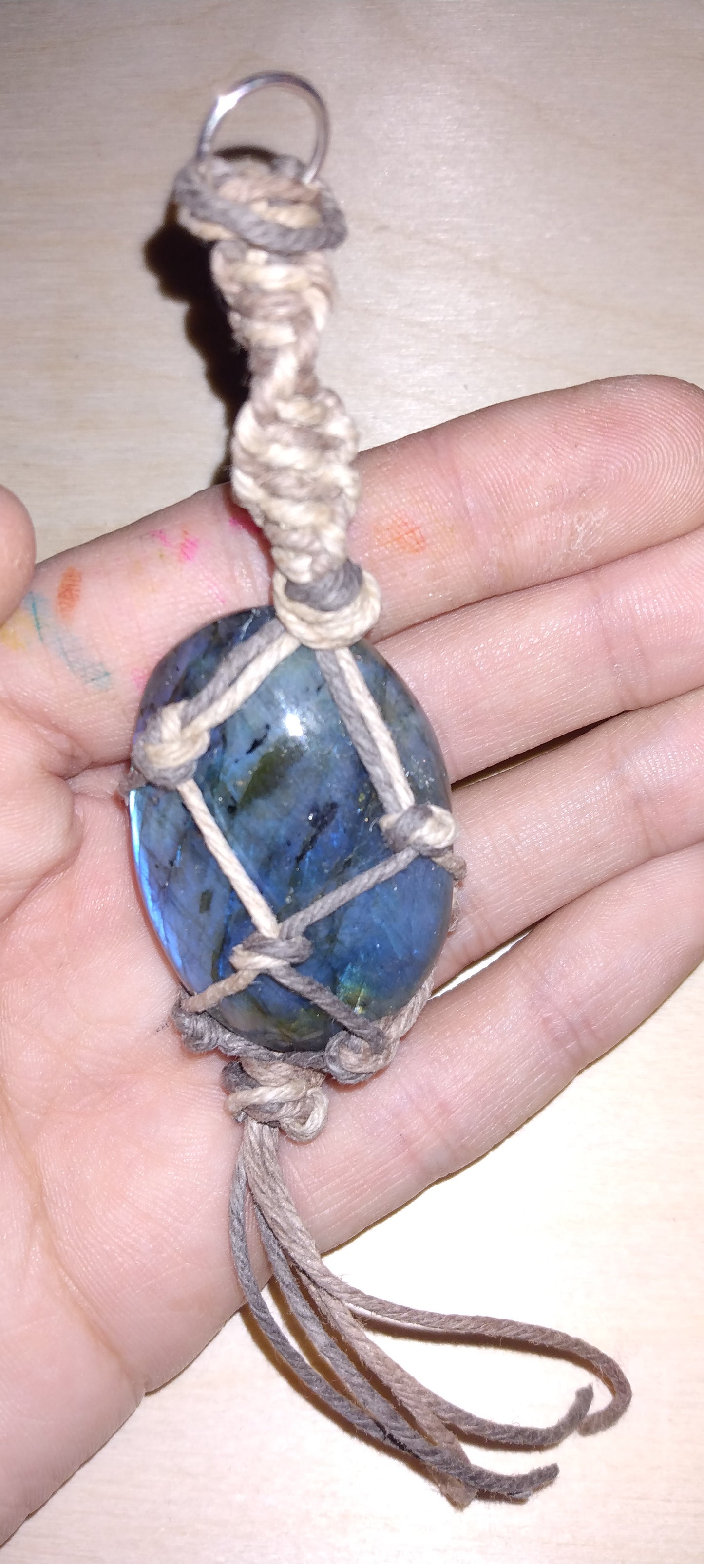 Handmade twine wrapped crystal keychain