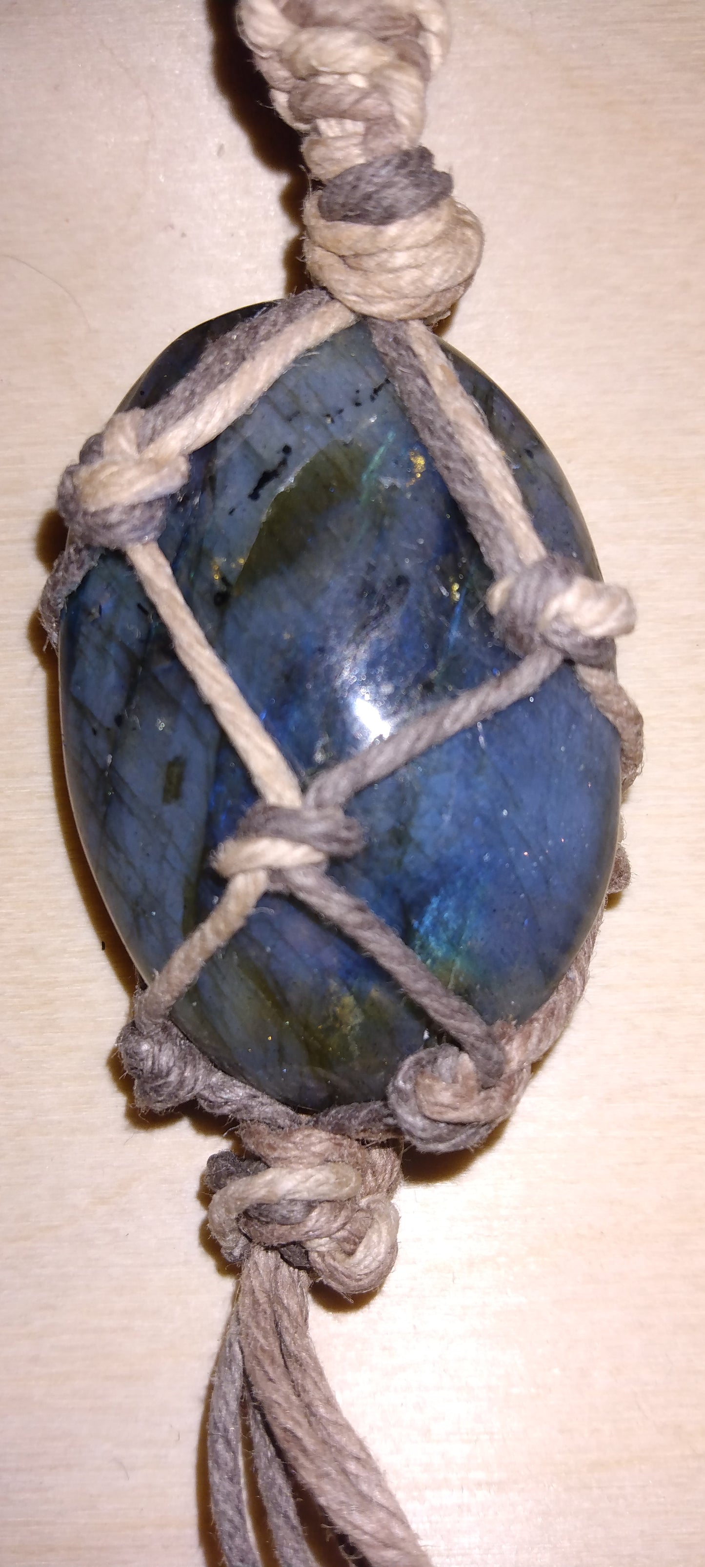 Handmade twine wrapped crystal keychain