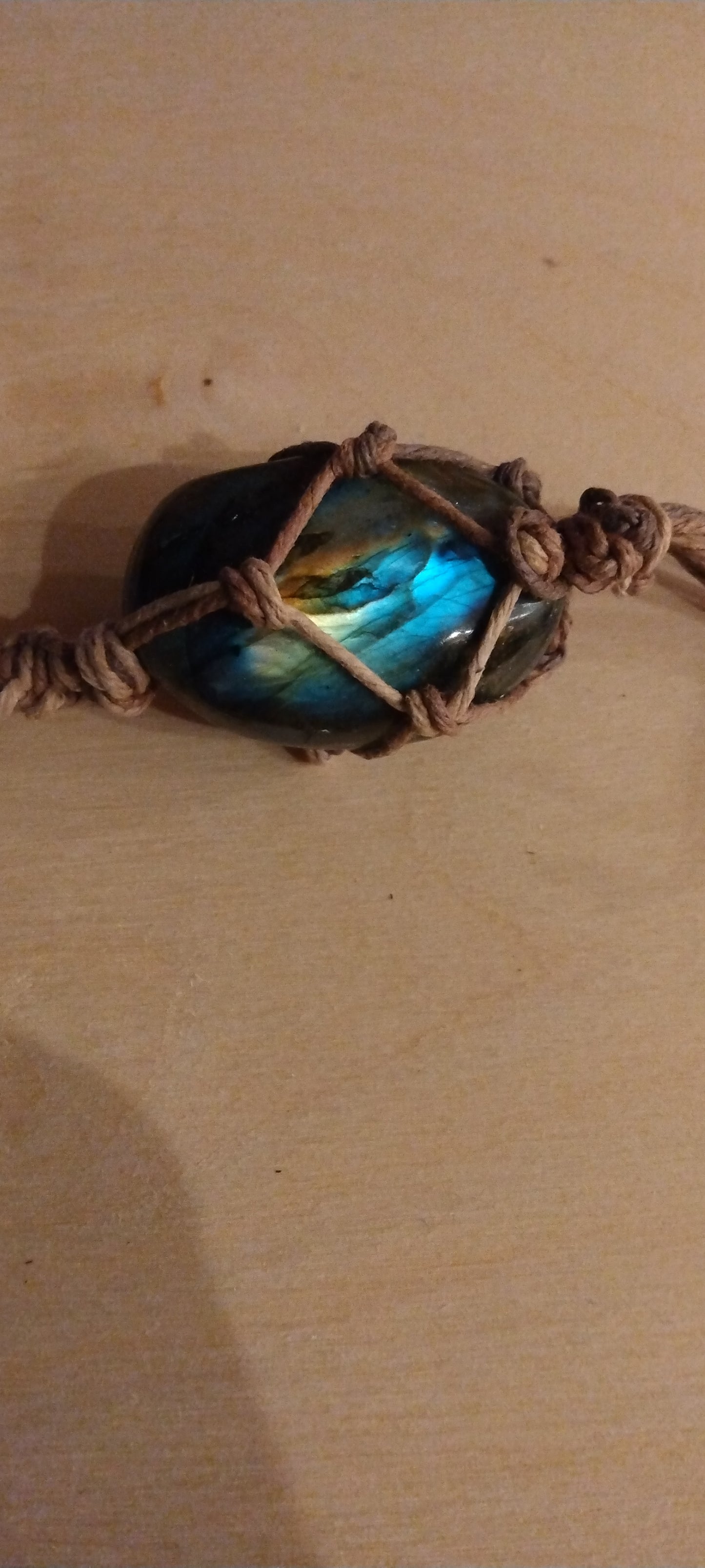 Handmade twine wrapped crystal keychain