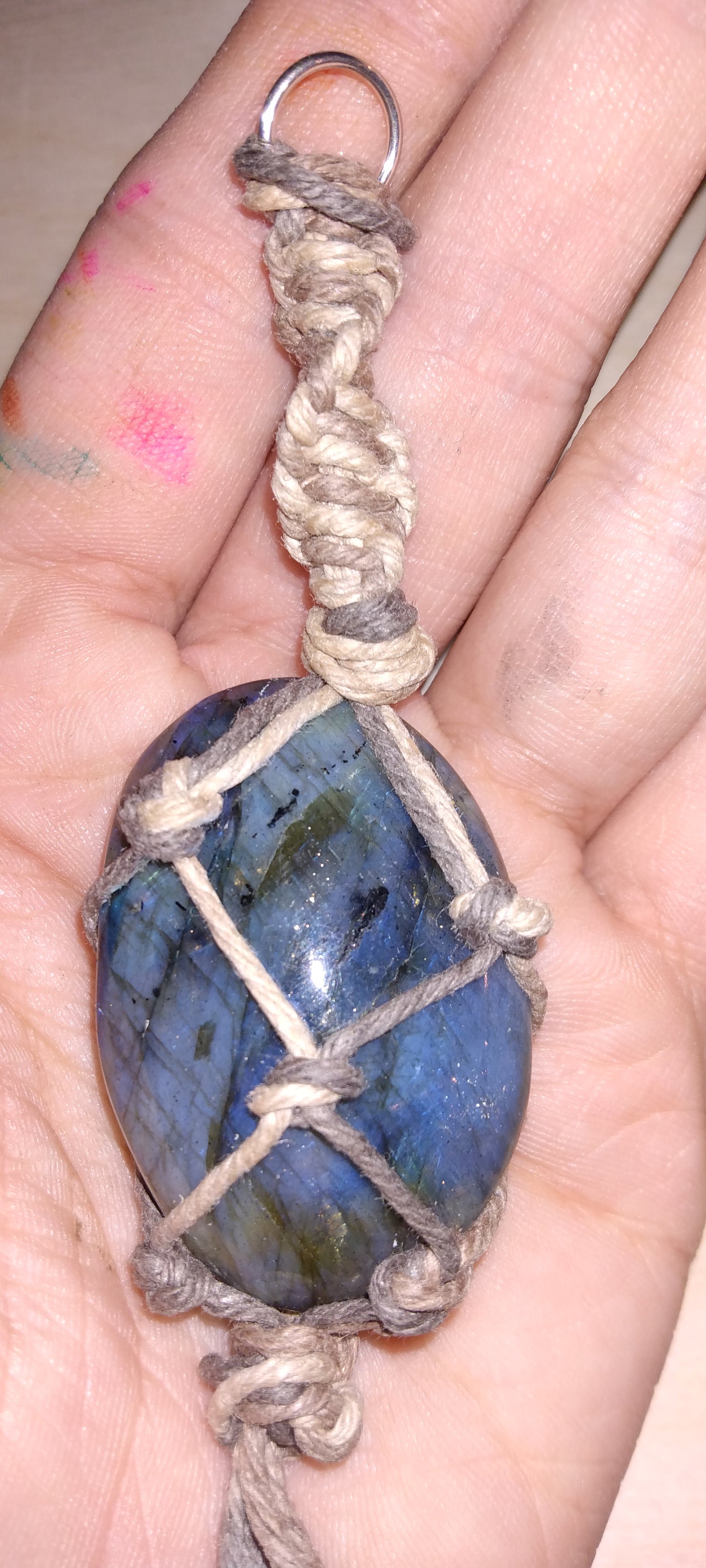 Handmade twine wrapped crystal keychain