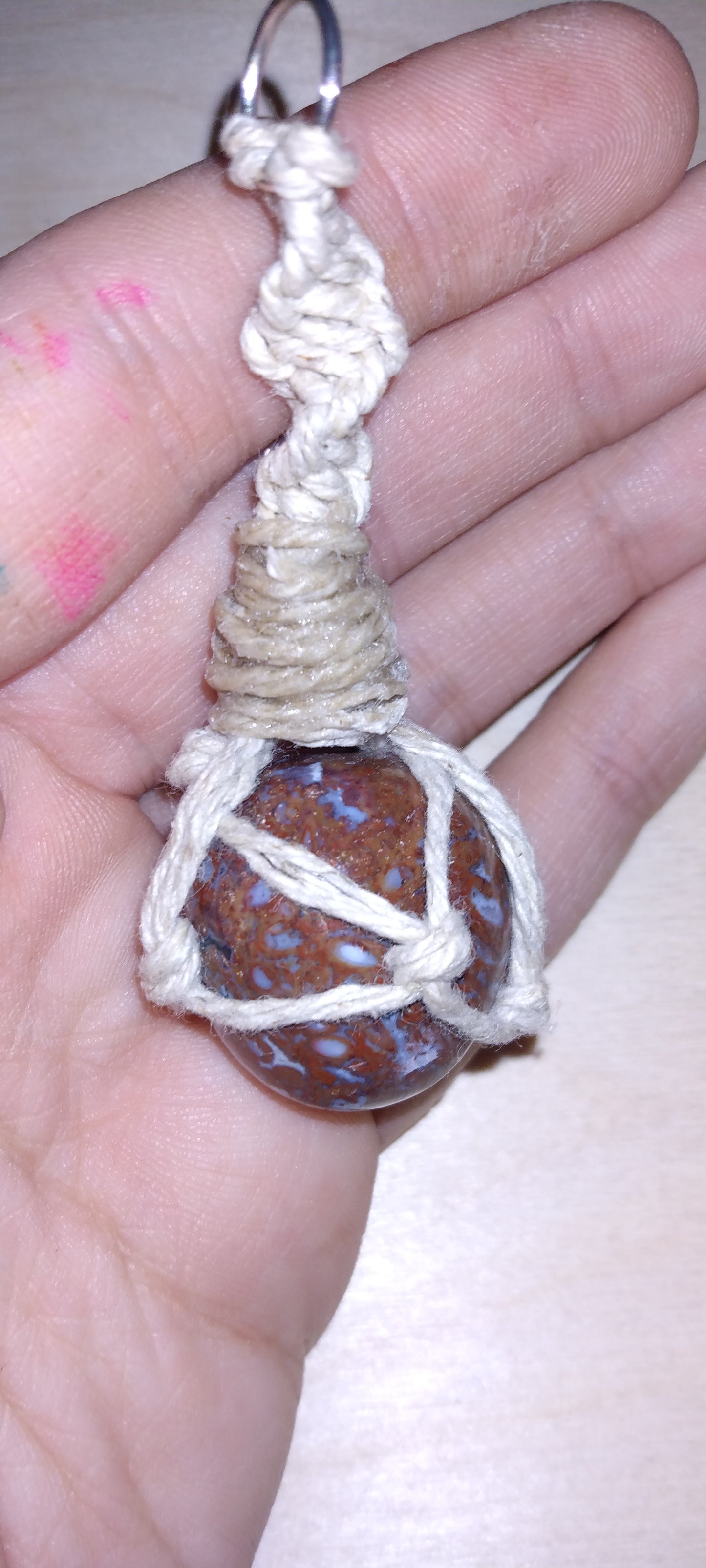 Handmade twine wrapped crystal keychain