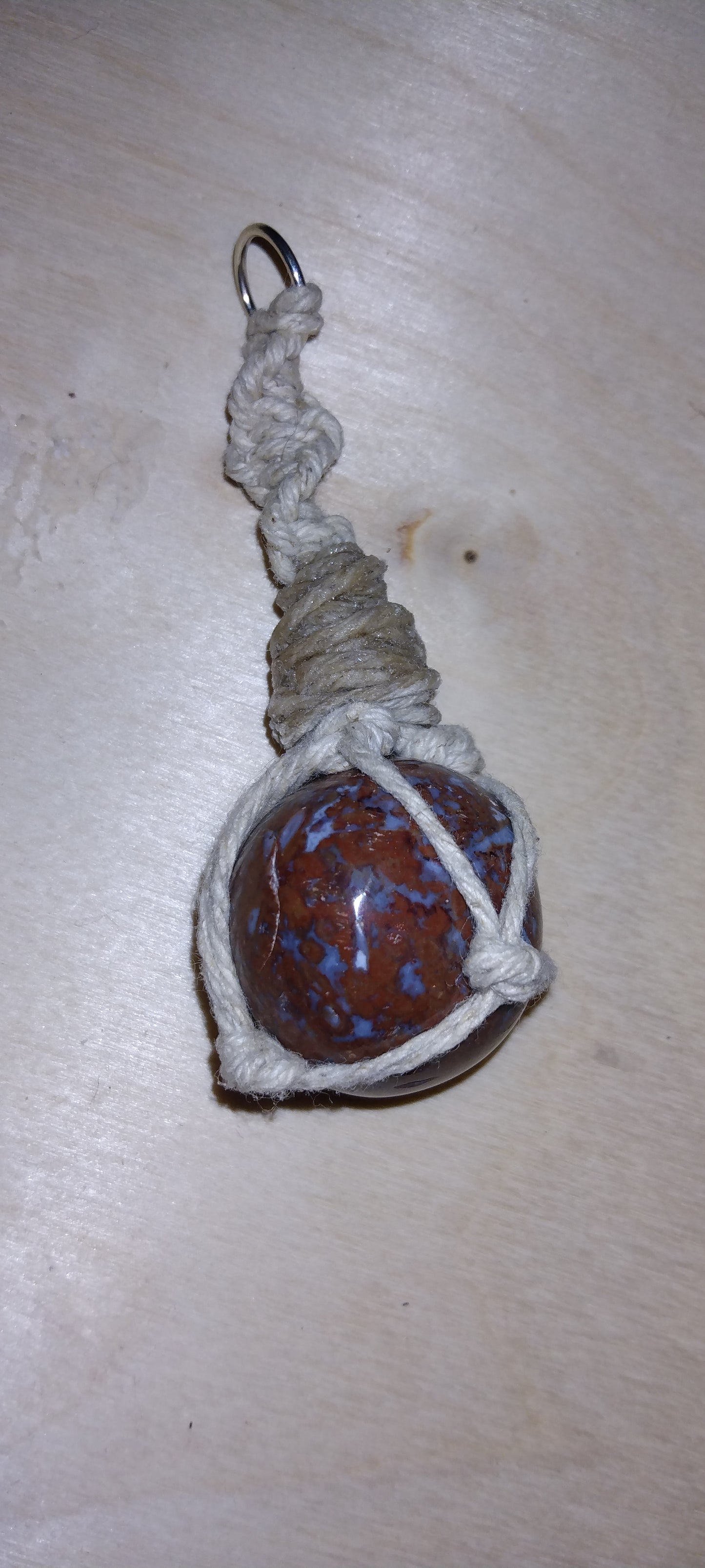 Handmade twine wrapped crystal keychain
