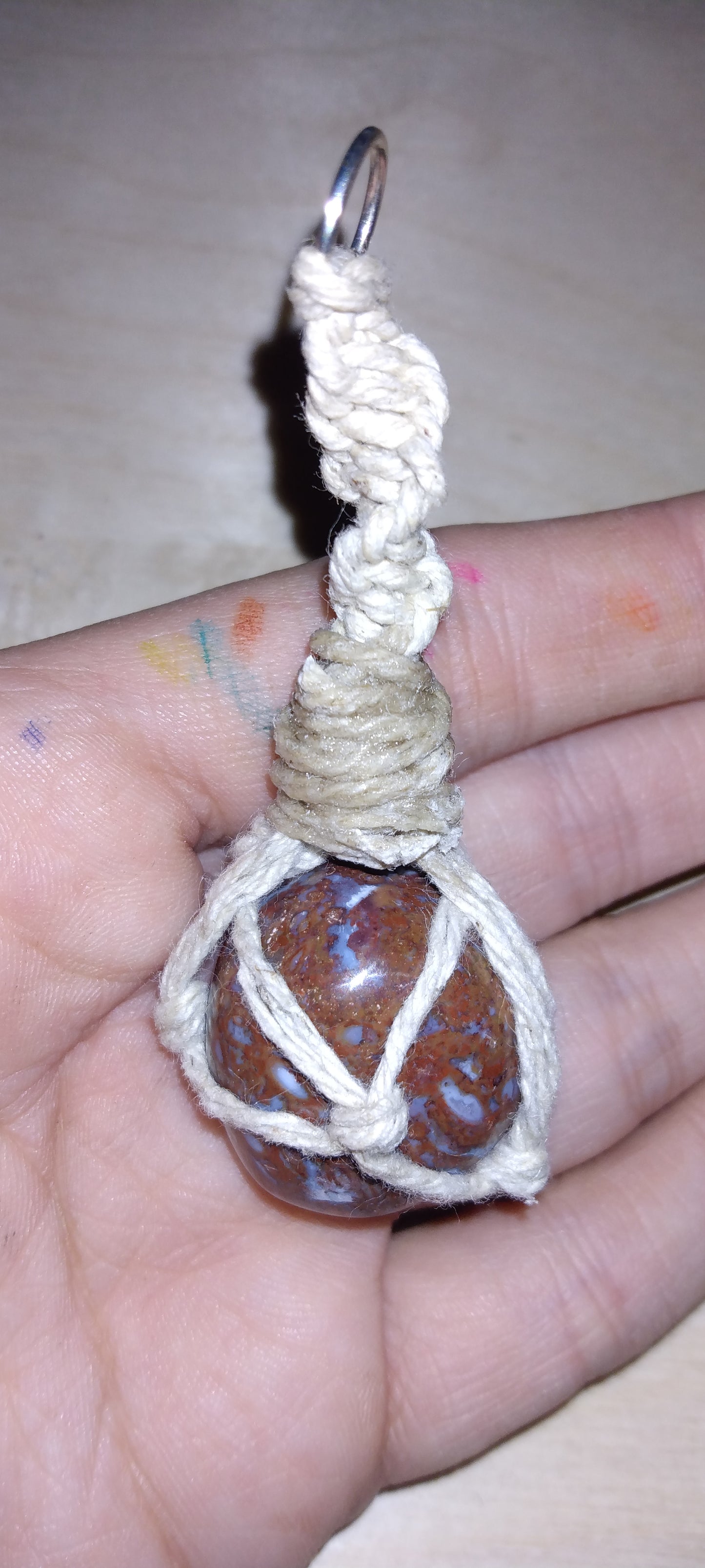 Handmade twine wrapped crystal keychain