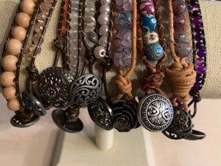 Handmade leather beaded wrap bracelet