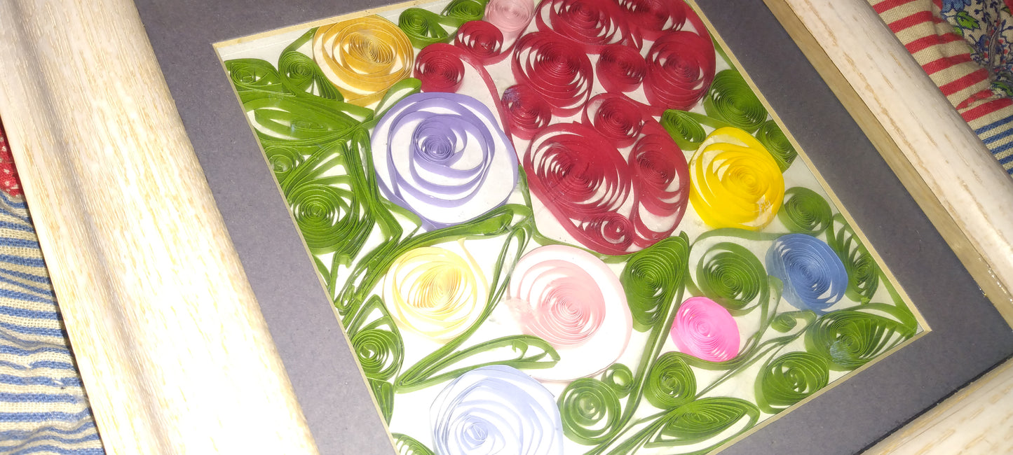 Handmade framed quilled flower picture